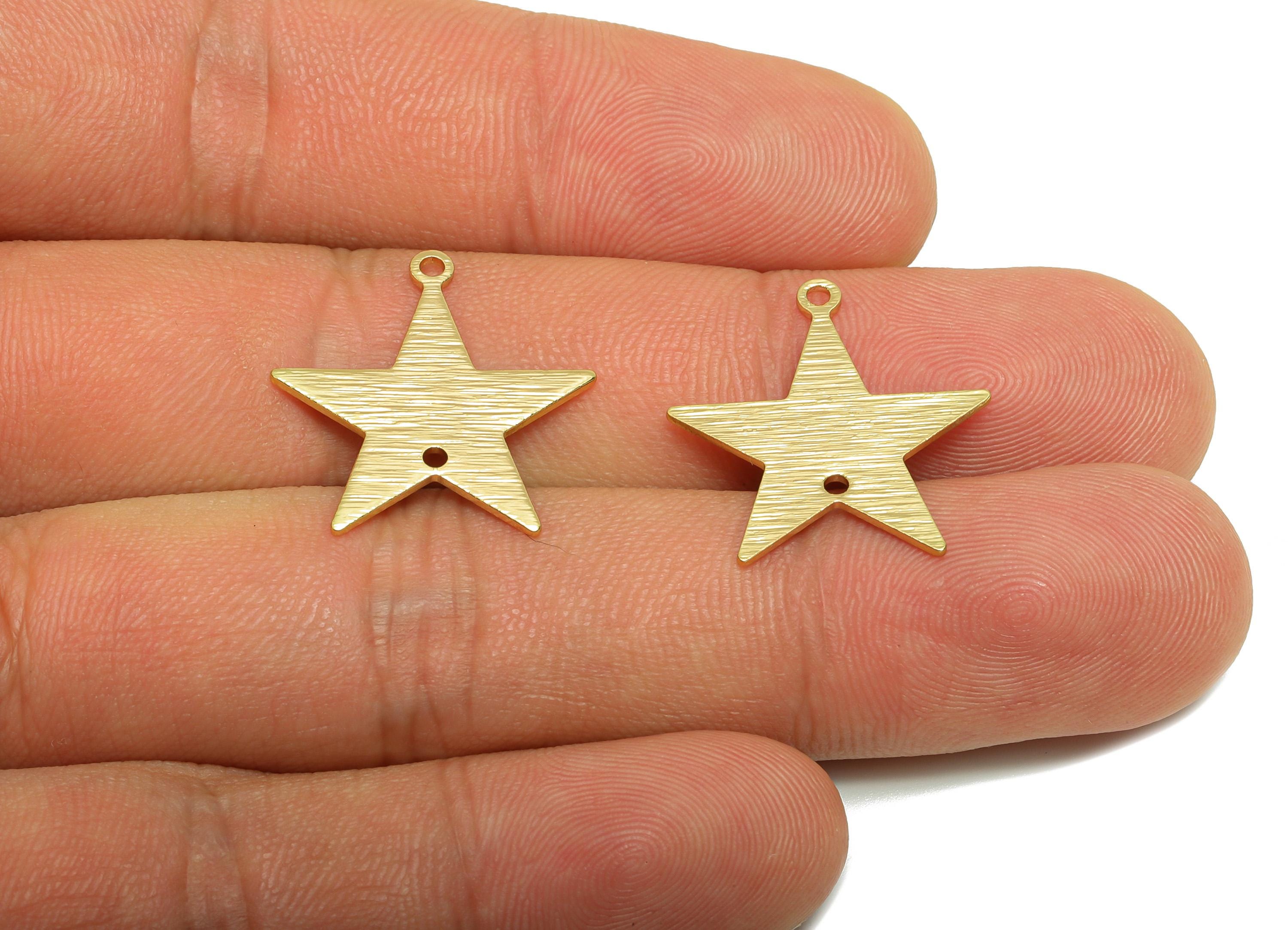 Brass Gold Star Connector - Brass Classic Five-Pointed Charm  - Brass Textured Star Charm - 18K Real Gold Plated - 21.58x20x0.9mm - RGP10257 - DOMEDBAZAAR