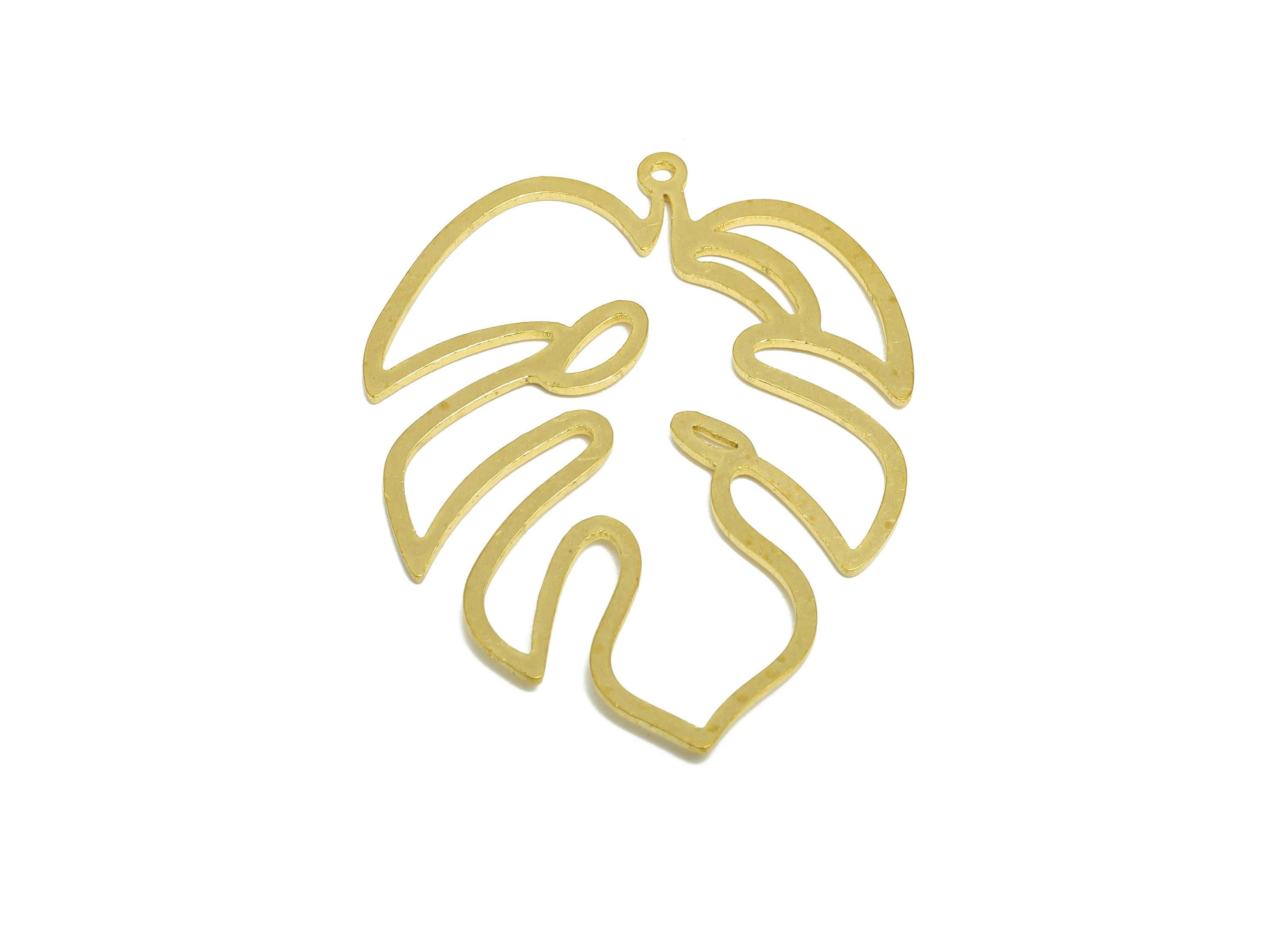 Brass Monstera Charm - Raw Brass Monstera Leaf Pendant - Brass Plant-Themed Charm - Nature-Inspired Pendant - 31.63x28.57x0.8mm - PP10961 - DOMEDBAZAAR