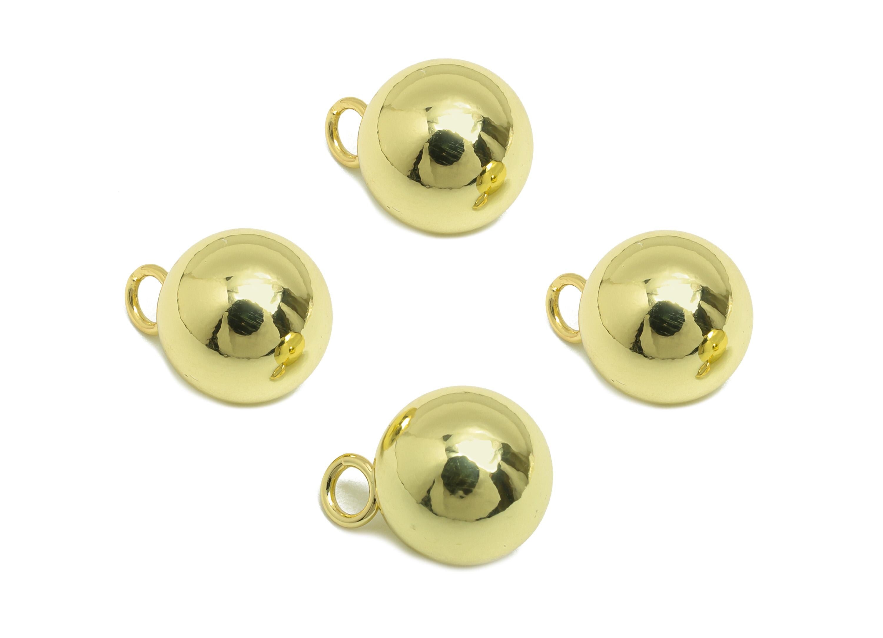 10mm Gold Spherical Charm with Loop - Brass Bead Earring Charm - Polished Gold Bead Charm - 18K Real Gold Plating - 13x10x10mm - RGP10225 - DOMEDBAZAAR