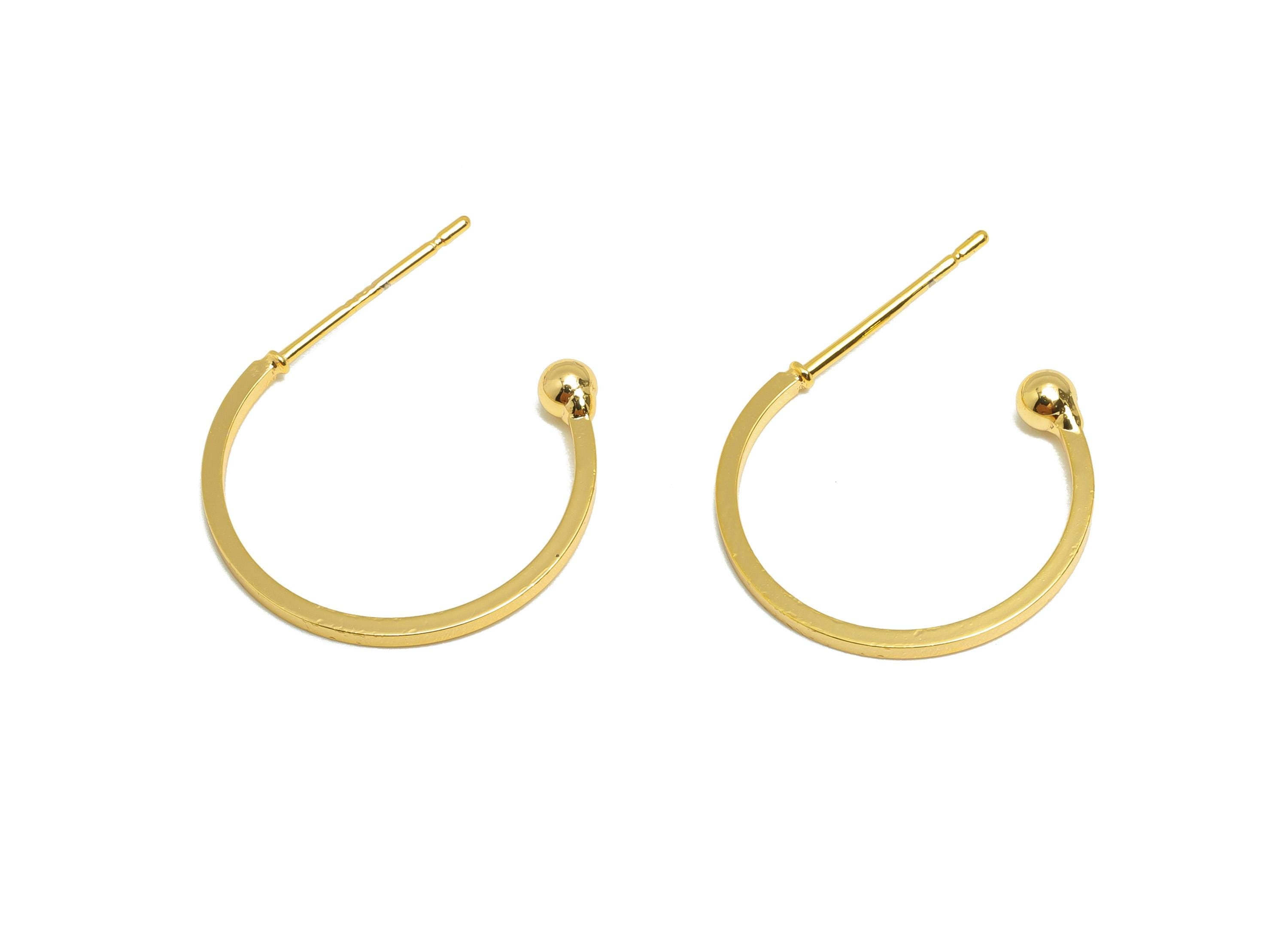 Brass Hoop Earring Bead - Brass Hoop With Bead Earring Post - Brass Open Hoop Earring - 18K Real Gold Plating - 18x15.72x2.84mm - RGP10232 - DOMEDBAZAAR