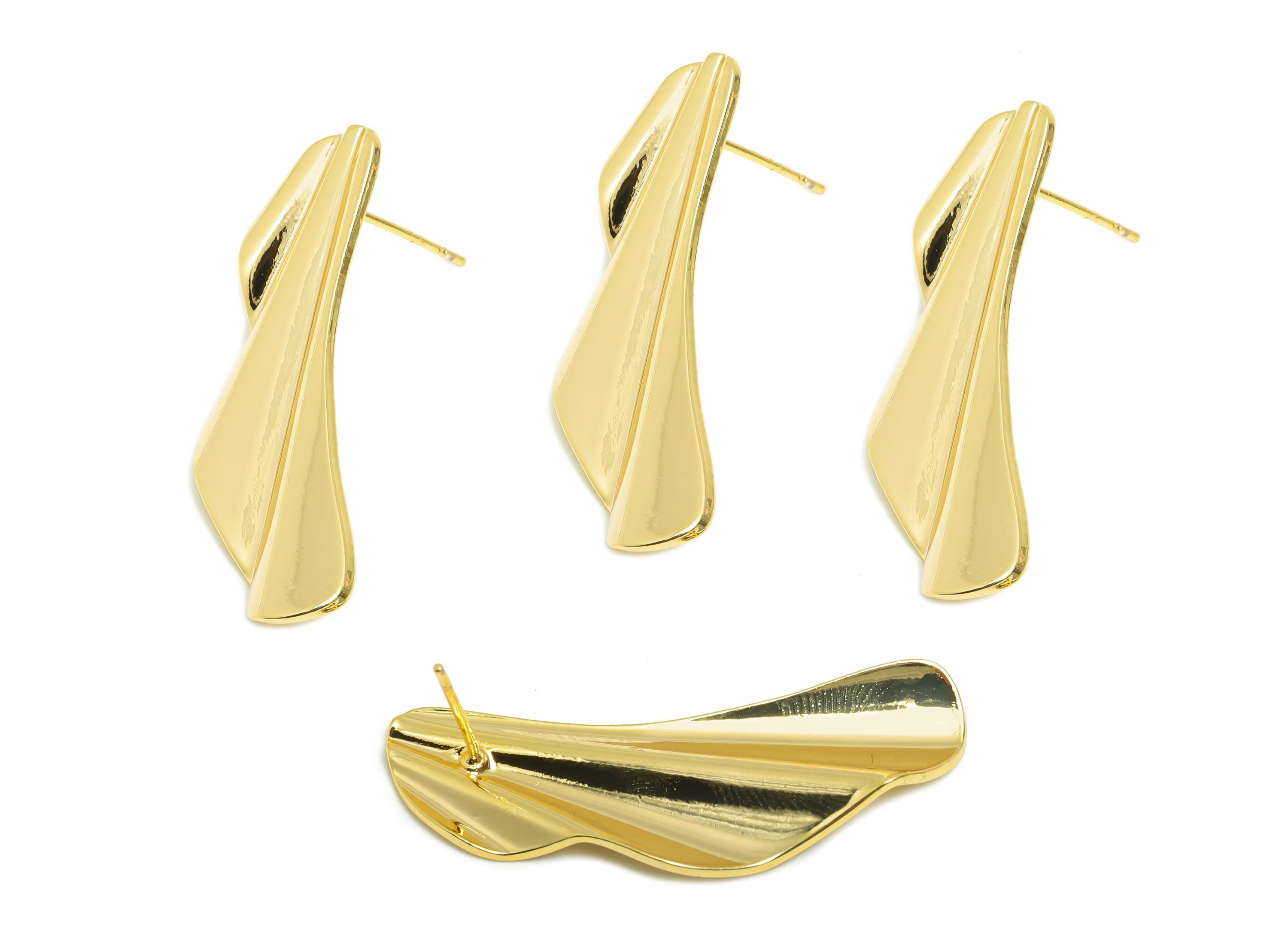 Brass Folding Irregular Earring - Brass Abstract Earring Stud - Minimalist Sculpted Earring Stud - Abstract Jewelry - 36x13x2mm - RGP10057 - DOMEDBAZAAR