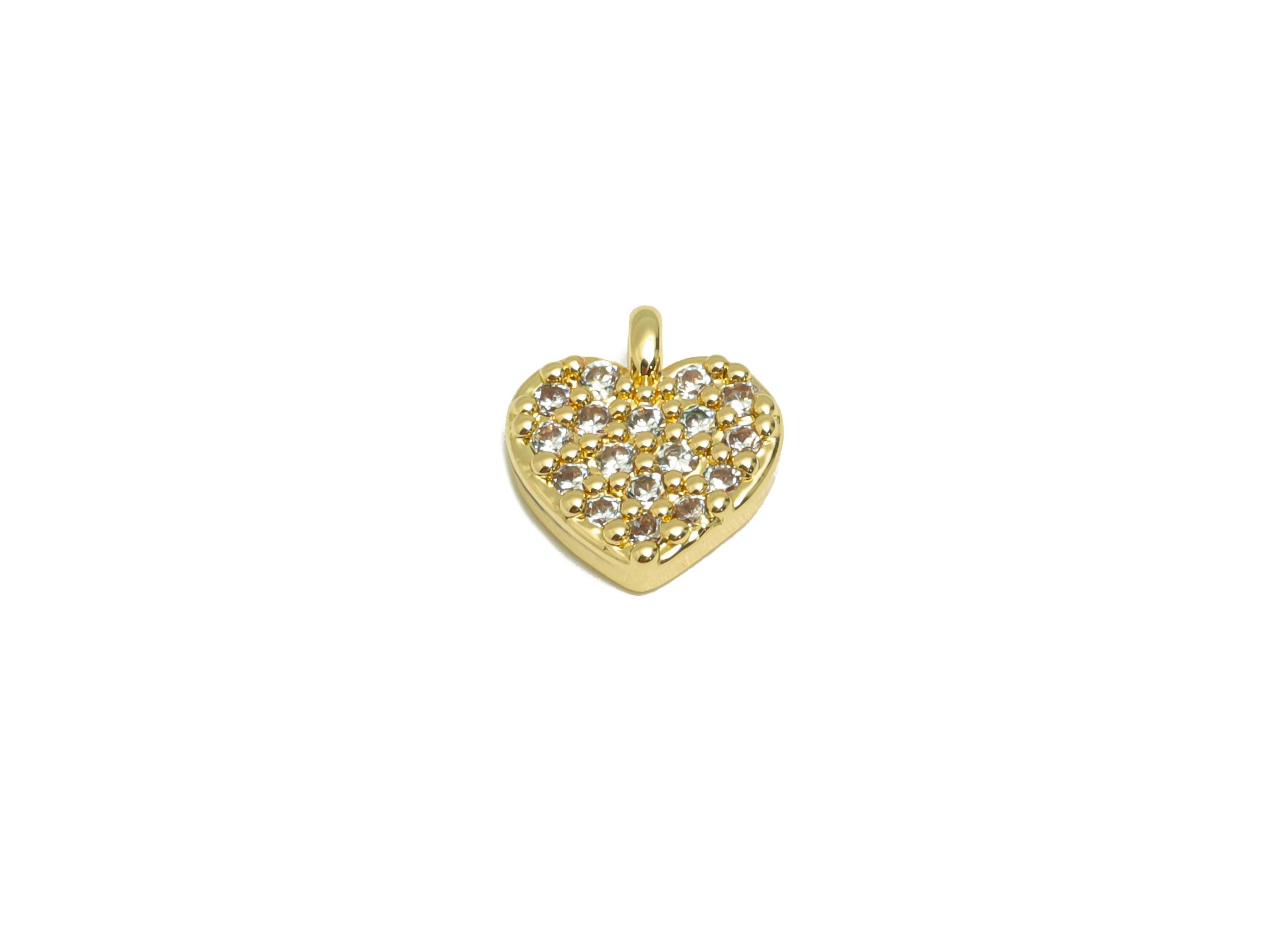 Gold CZ Heart Pendant - Brass Tiny Bracelet Charm with Zircon - Mini Jewelry Necklace Charm - 18K Real Gold Plating - 8x7.4x2.6mm - RGP8932 - DOMEDBAZAAR