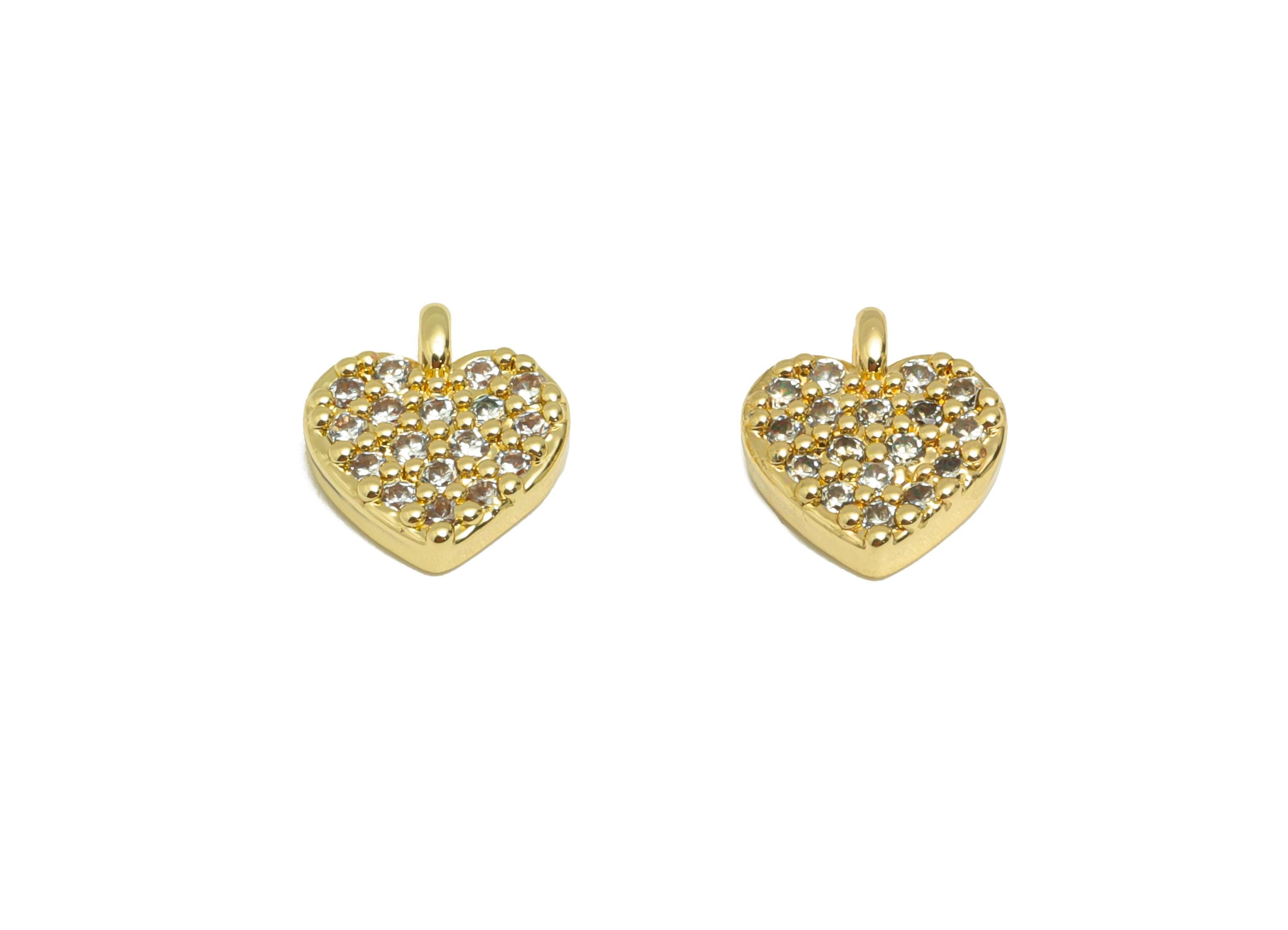 Gold CZ Heart Pendant - Brass Tiny Bracelet Charm with Zircon - Mini Jewelry Necklace Charm - 18K Real Gold Plating - 8x7.4x2.6mm - RGP8932 - DOMEDBAZAAR