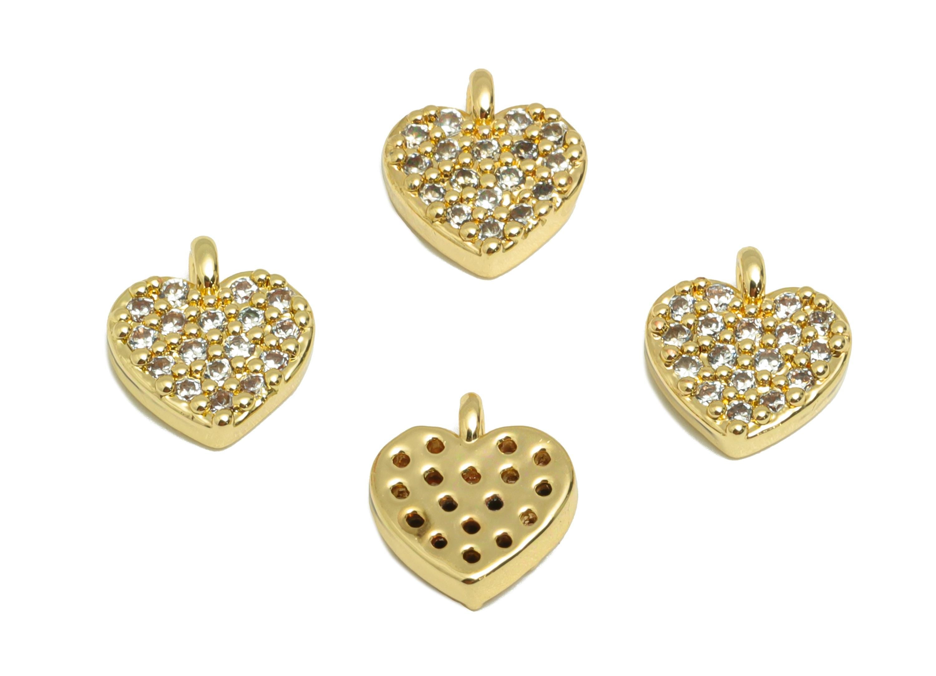 Gold CZ Heart Pendant - Brass Tiny Bracelet Charm with Zircon - Mini Jewelry Necklace Charm - 18K Real Gold Plating - 8x7.4x2.6mm - RGP8932 - DOMEDBAZAAR