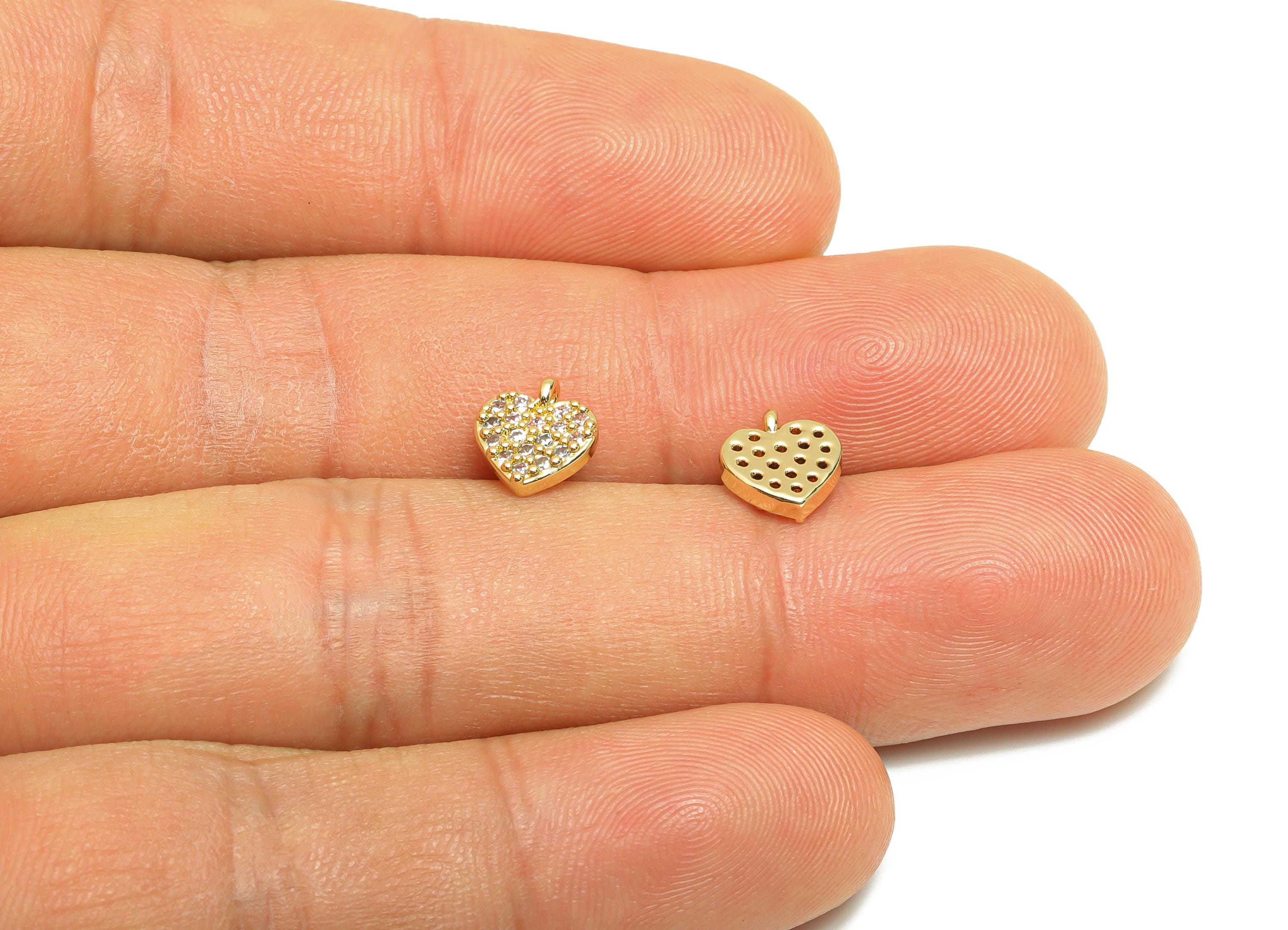 Gold CZ Heart Pendant - Brass Tiny Bracelet Charm with Zircon - Mini Jewelry Necklace Charm - 18K Real Gold Plating - 8x7.4x2.6mm - RGP8932 - DOMEDBAZAAR
