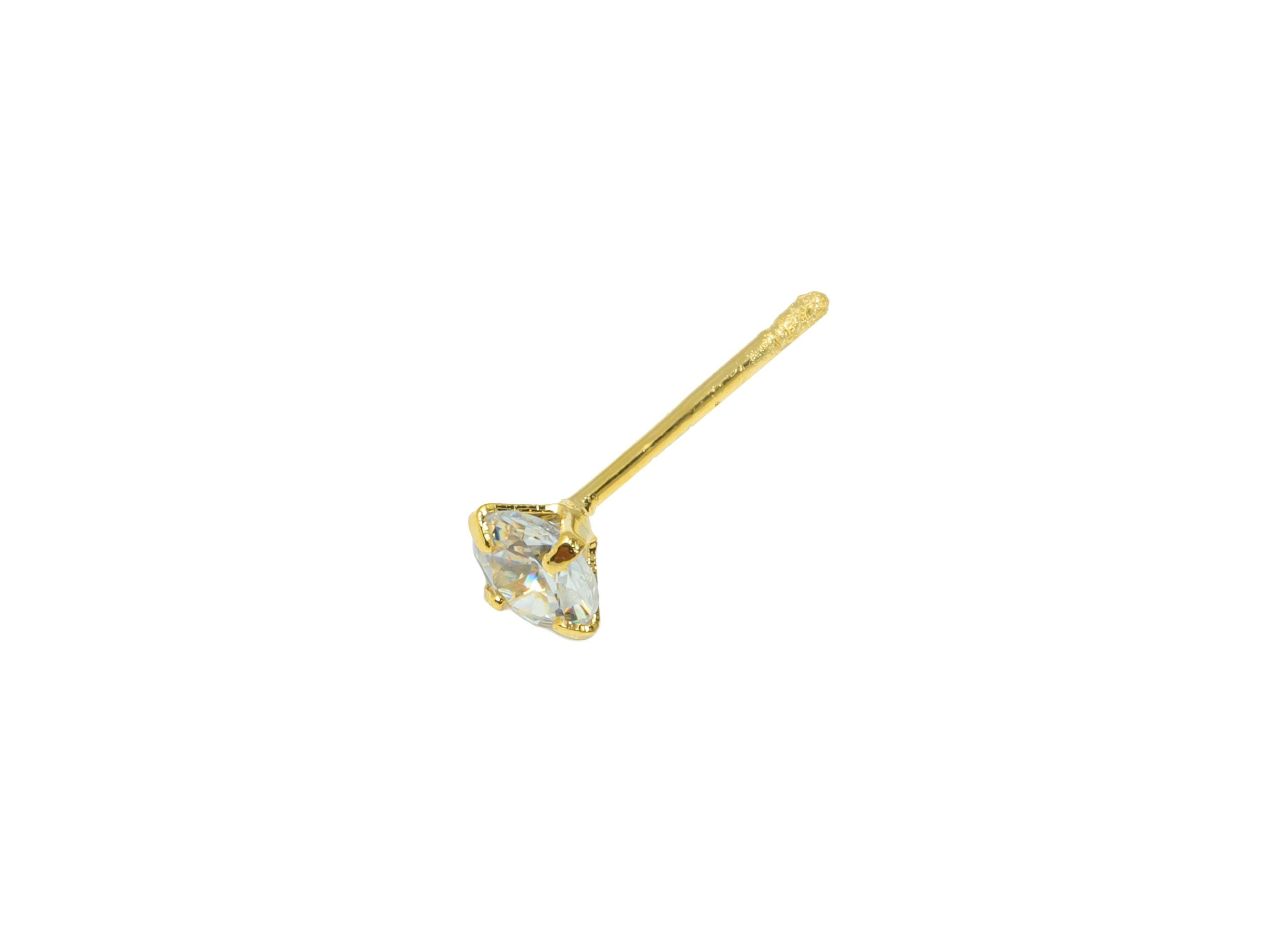 Brass Cut Diamond Earring - Gold Tiny Minimalist Ear Post with 4mm Zircon - Prong Setting Ear - 18K Real Gold Plated-14.6x4x2.9mm- RGP8939-4 - DOMEDBAZAAR