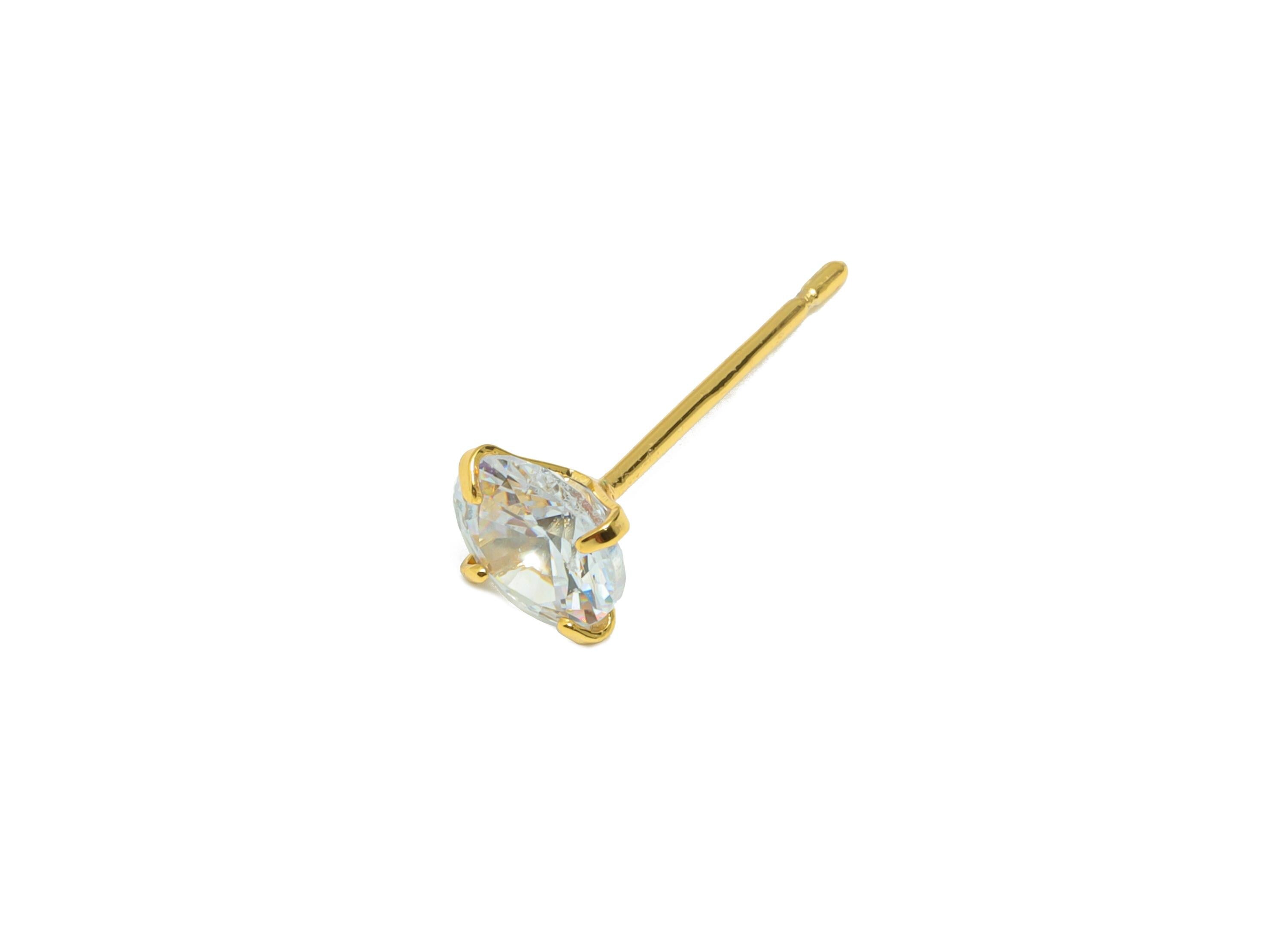 Brass Cut Diamond Earring - Gold Minimalist Ear Post with 6mm Zircon - Prong Setting Earring - 18K Real Gold Plated - 16x6x3.5mm- RGP8939-6 - DOMEDBAZAAR