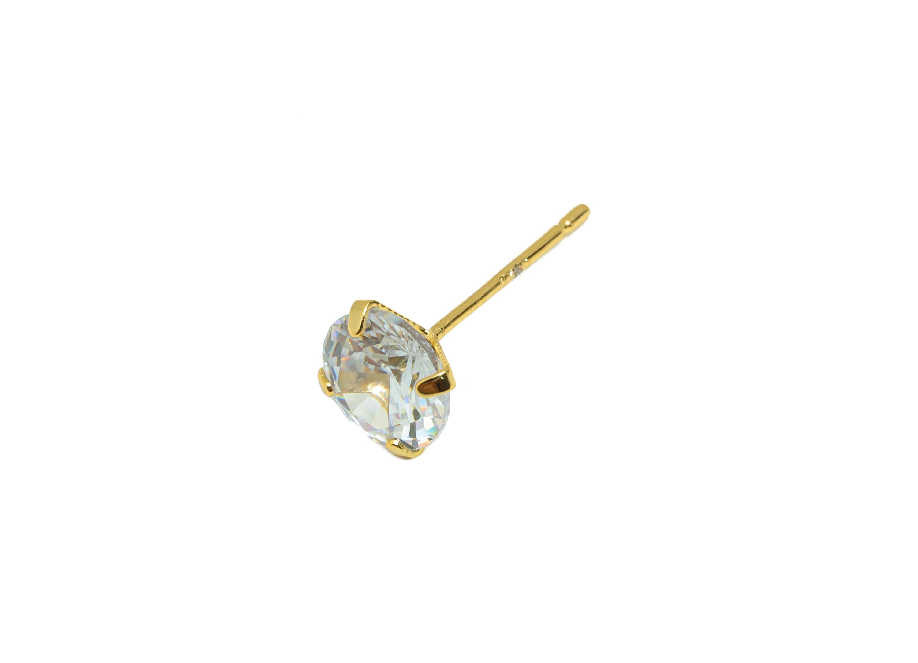 Brass Cut Diamond Earring - Gold Minimalist Ear Post with 7mm Zircon - Prong Setting Earring - 18K Real Gold Plated-16.4x7x4.8mm- RGP8939-7 - DOMEDBAZAAR