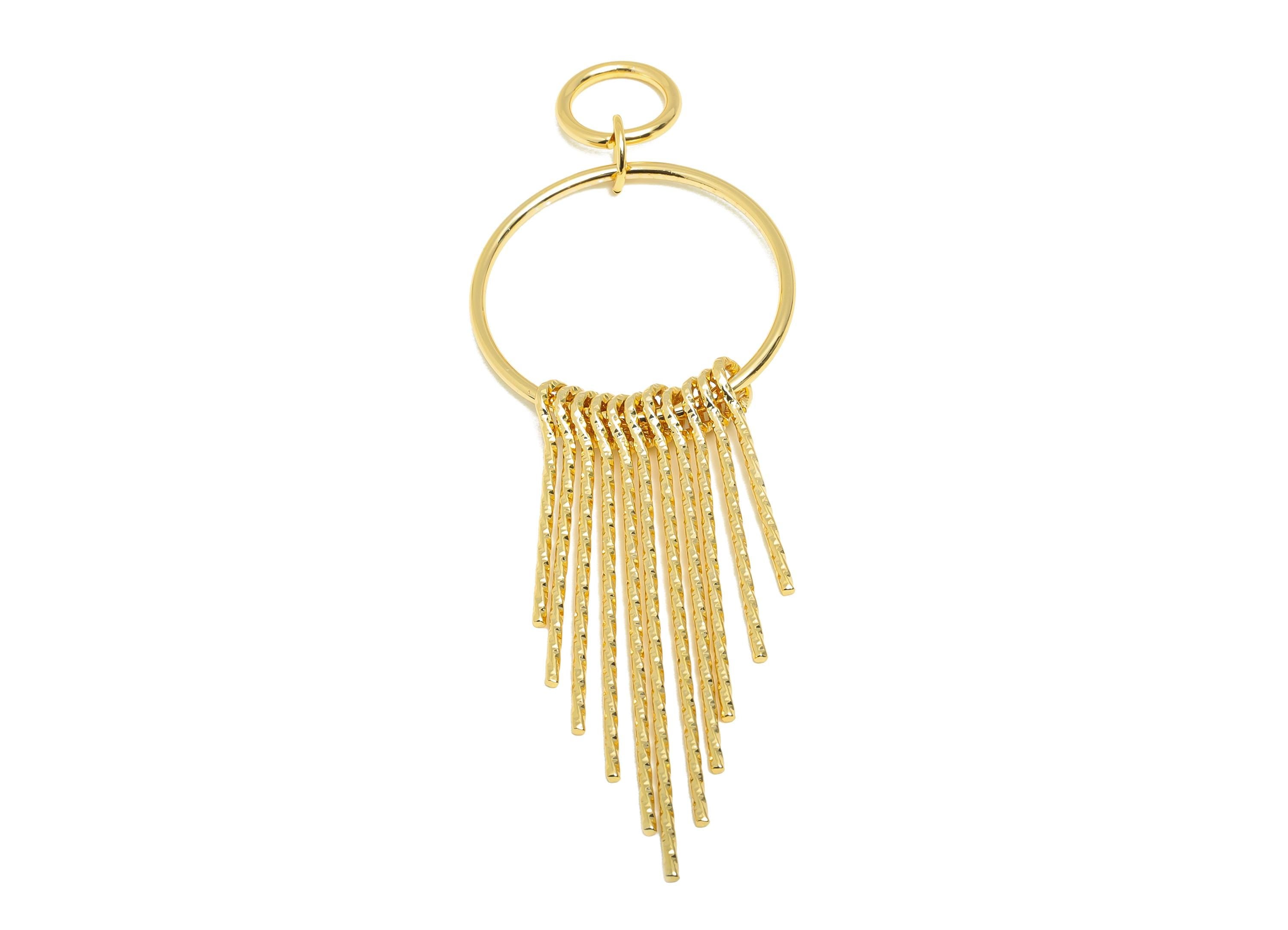 Dangle Tassel Earring Charm - Brass Boho Textured Tassel Charm - Layered Fringe for Bold Look Charm - Gold Jewelry - 90x30x5mm - RGP10113 - DOMEDBAZAAR