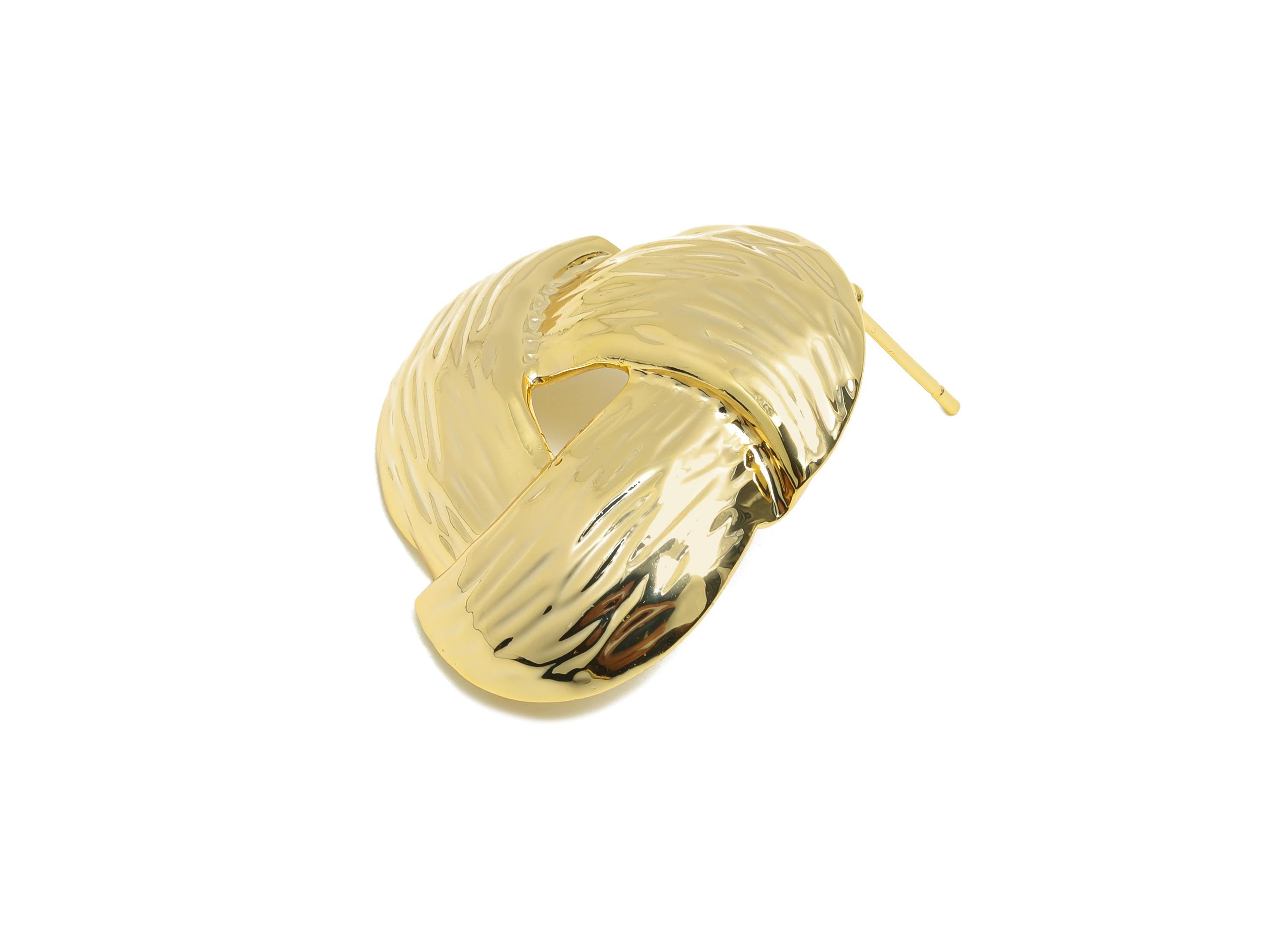 Vintage Knot Earring Post - Brass Textured Knot Stud Earring for Women - Classic Woven Knot Earring Stud - Gold Jewelry - 27x27x4mm-RGP10089 - DOMEDBAZAAR