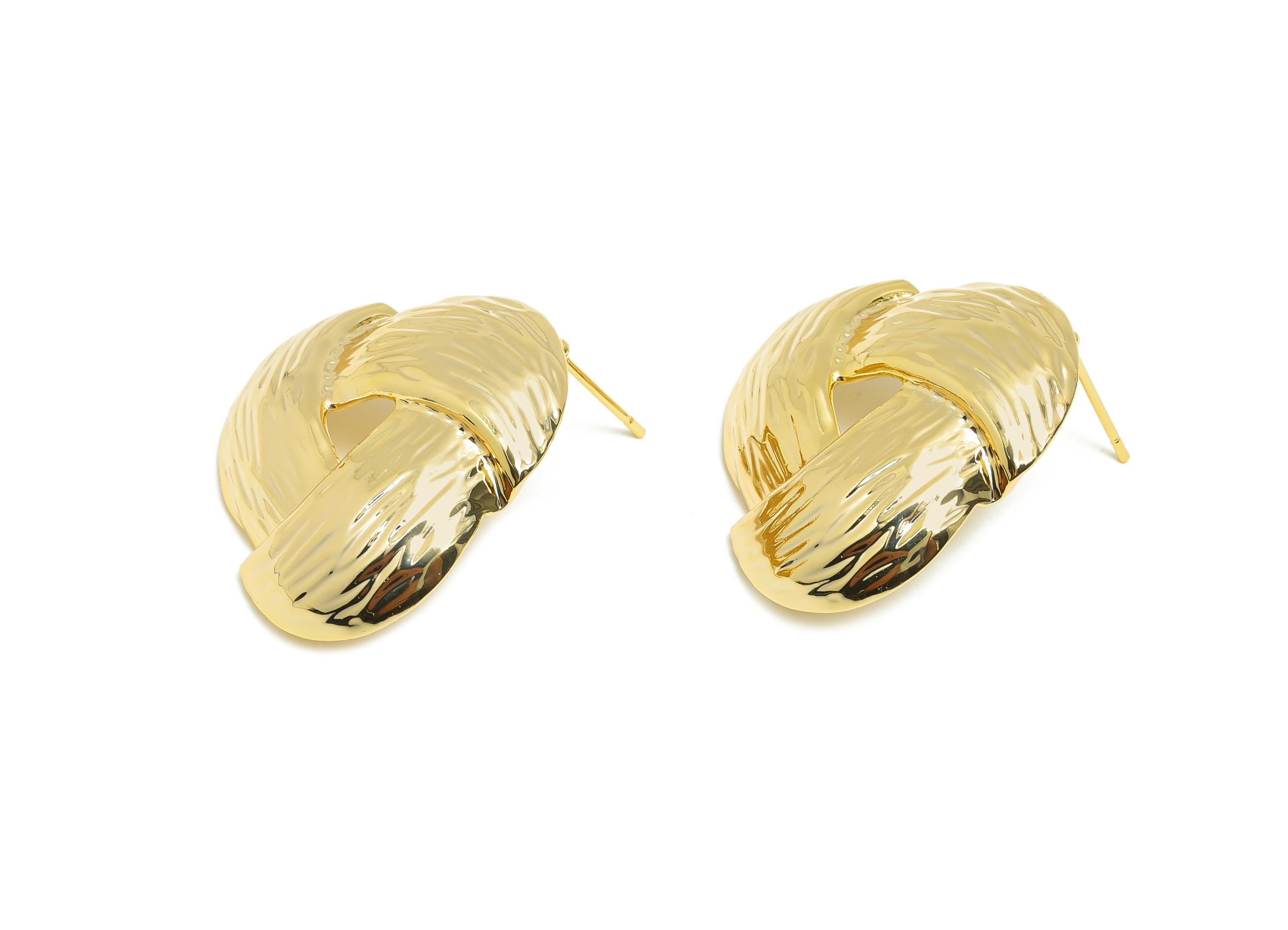 Vintage Knot Earring Post - Brass Textured Knot Stud Earring for Women - Classic Woven Knot Earring Stud - Gold Jewelry - 27x27x4mm-RGP10089 - DOMEDBAZAAR