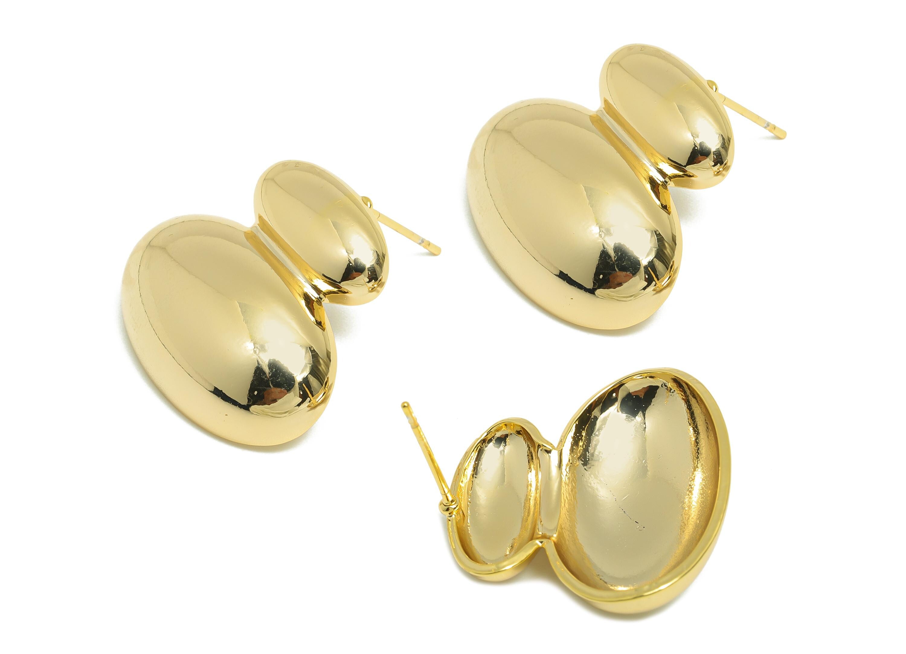 Unique Bubble Stud Earring - Brass Geometry Modern Earring Stud - Contemporary Chic Dome Earring - Gold Tone Plating - 22x23x5mm - RGP10090 - DOMEDBAZAAR