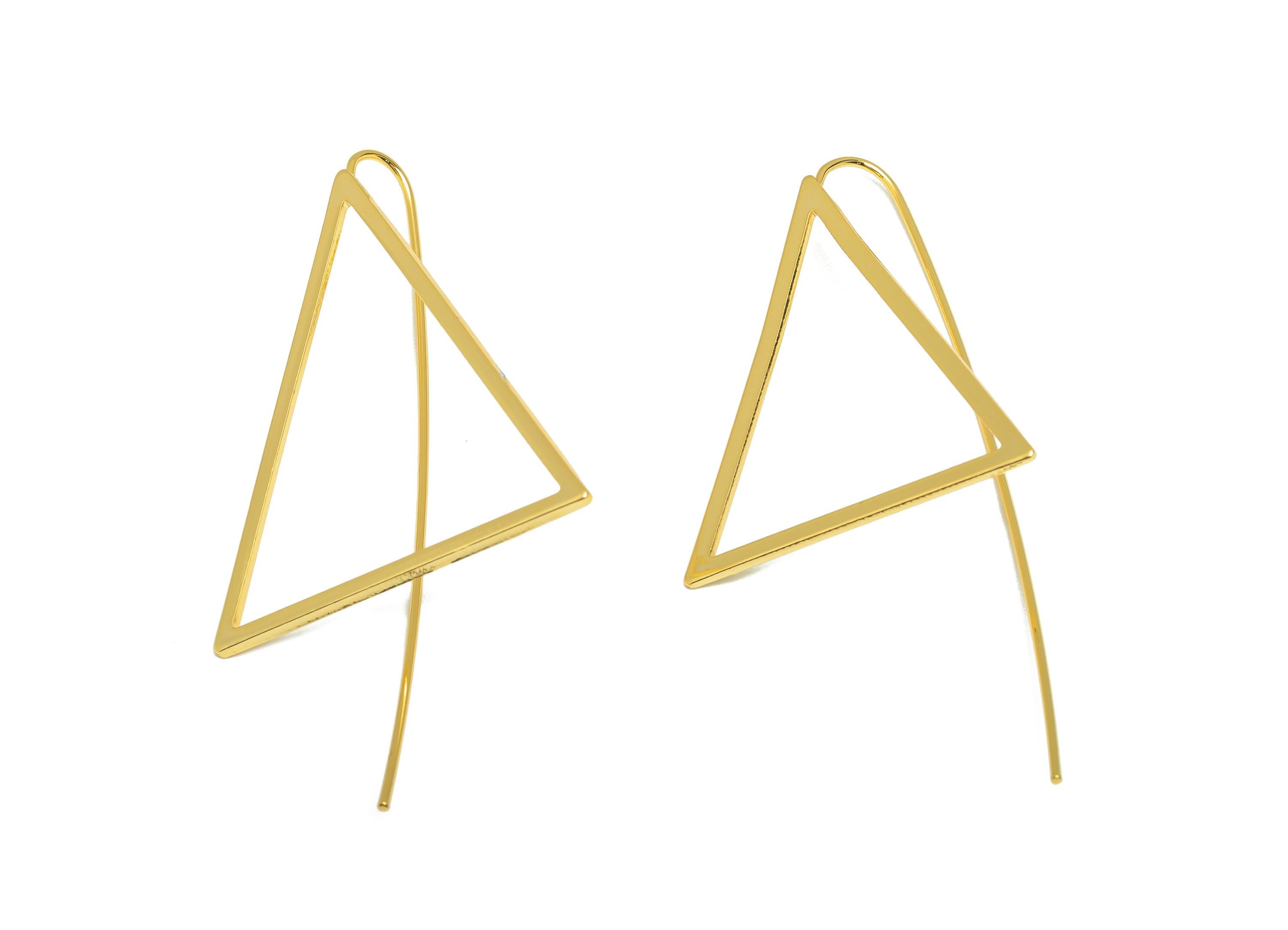 Brass Triangle Earring - Gold Minimalist Earring Wire for Woman's - Geometry Triangle Ear Wire - 18K Real Gold Plated- 57x30.51x1mm- RGP8947 - DOMEDBAZAAR