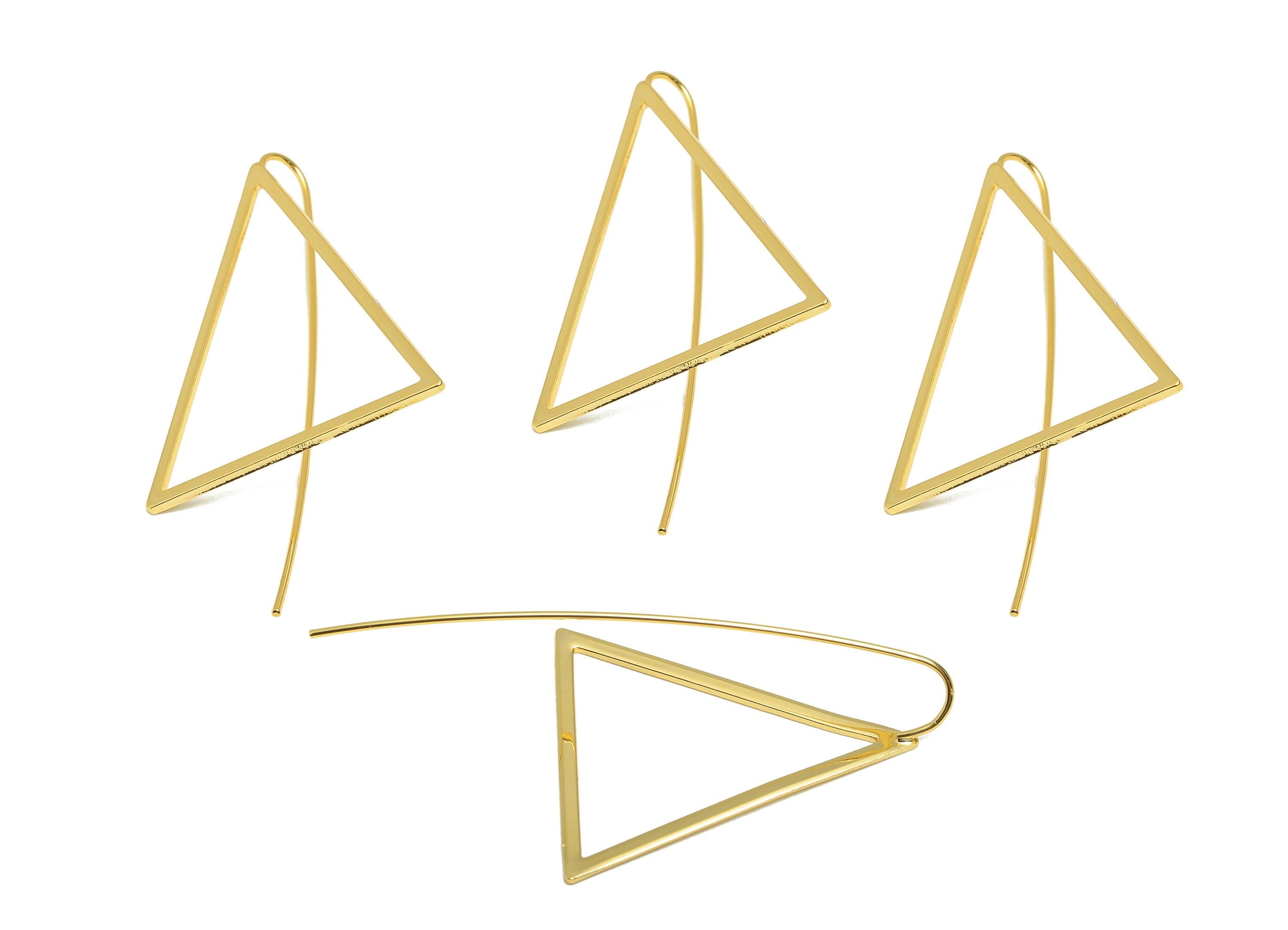Brass Triangle Earring - Gold Minimalist Earring Wire for Woman's - Geometry Triangle Ear Wire - 18K Real Gold Plated- 57x30.51x1mm- RGP8947 - DOMEDBAZAAR