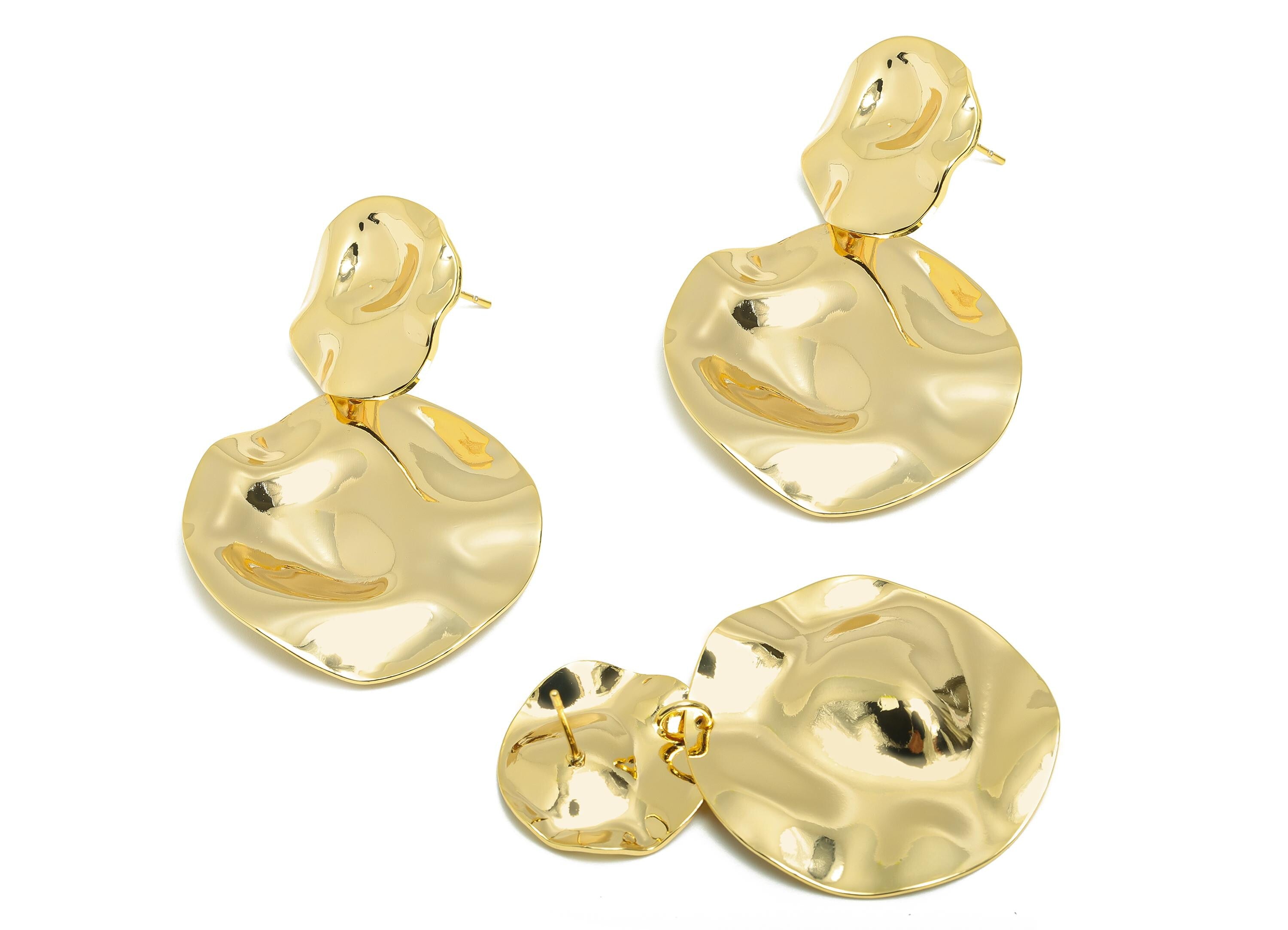 Bold Dangle Earring Post - Brass Elegant Abstract Earring Stud - Gold Elegant Earring Post - Real Gold Plating - 50.6x33x4mm - RGP10059 - DOMEDBAZAAR