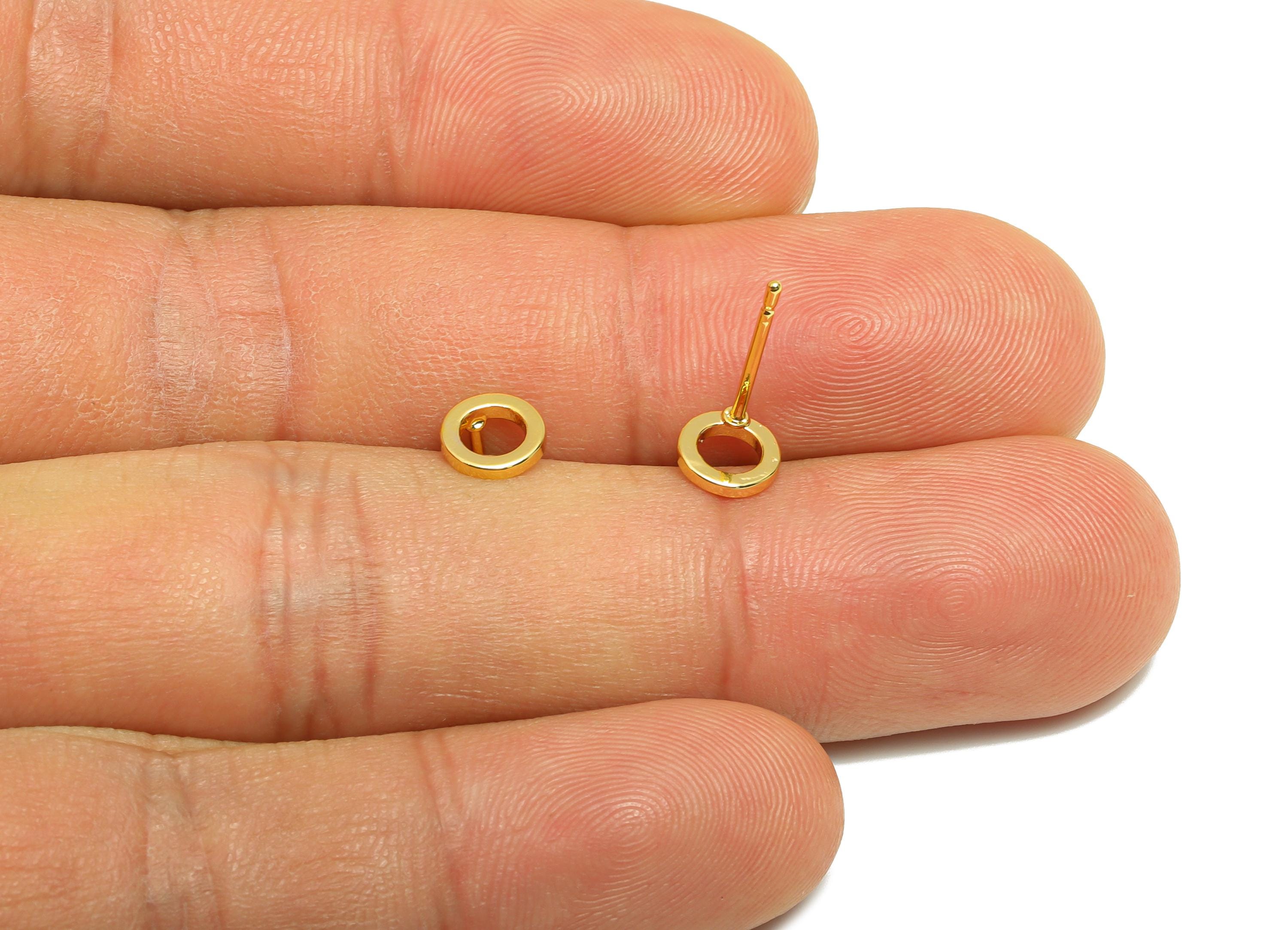 Brass Tiny Circle Earring - Gold Geometric Ear Post for Girls - Round Daily Wear Earring - 18K Real Gold Plating - 6.26x6.26x1.16mm- RGP8948 - DOMEDBAZAAR