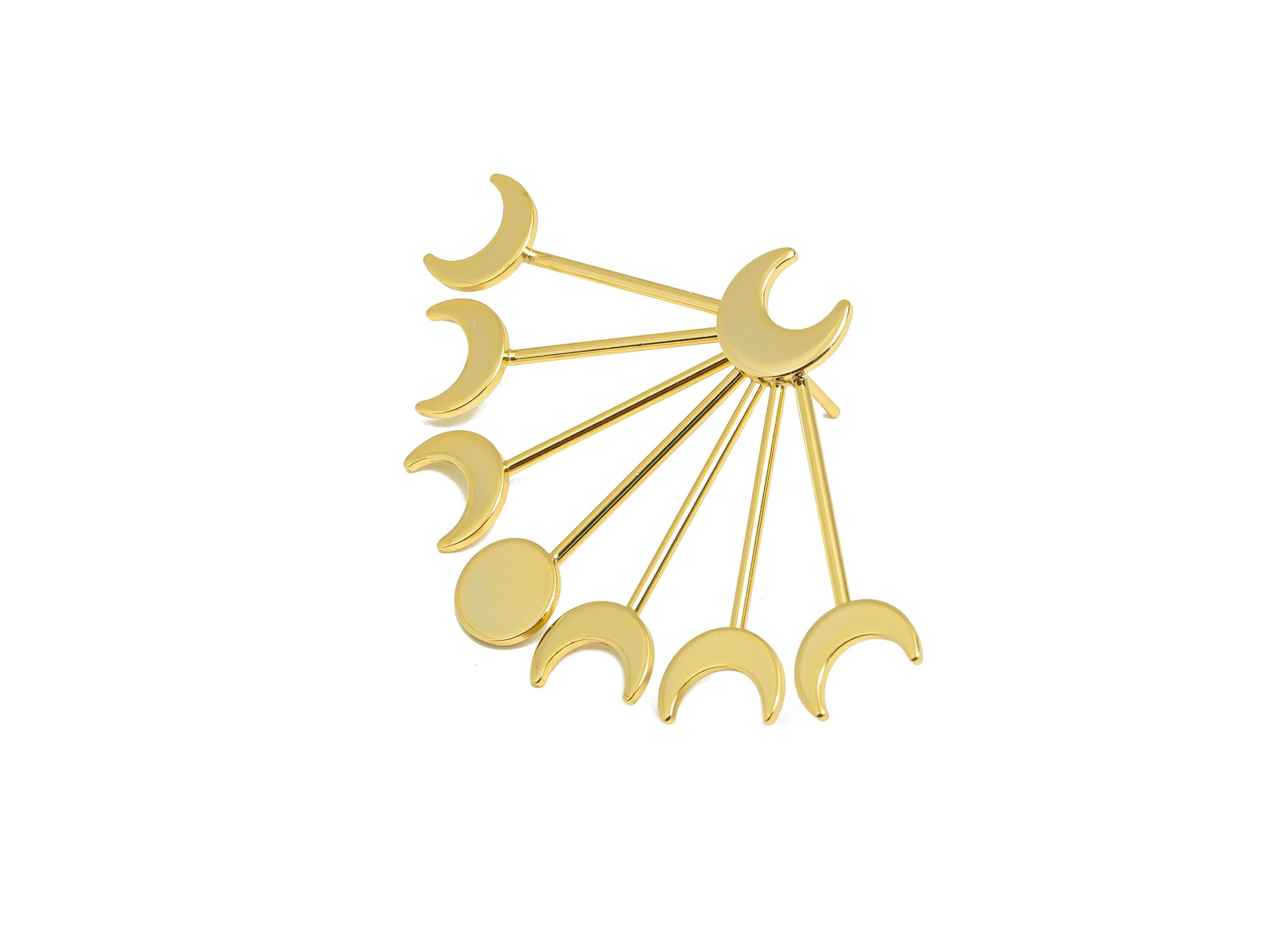 Brass Fringe Earring - Moon Round Fringe Ear Stud for Women - Gold Crescent Earring Post - 18K Real Gold Plating-48.88x31.27x2.06mm- RGP8949 - DOMEDBAZAAR