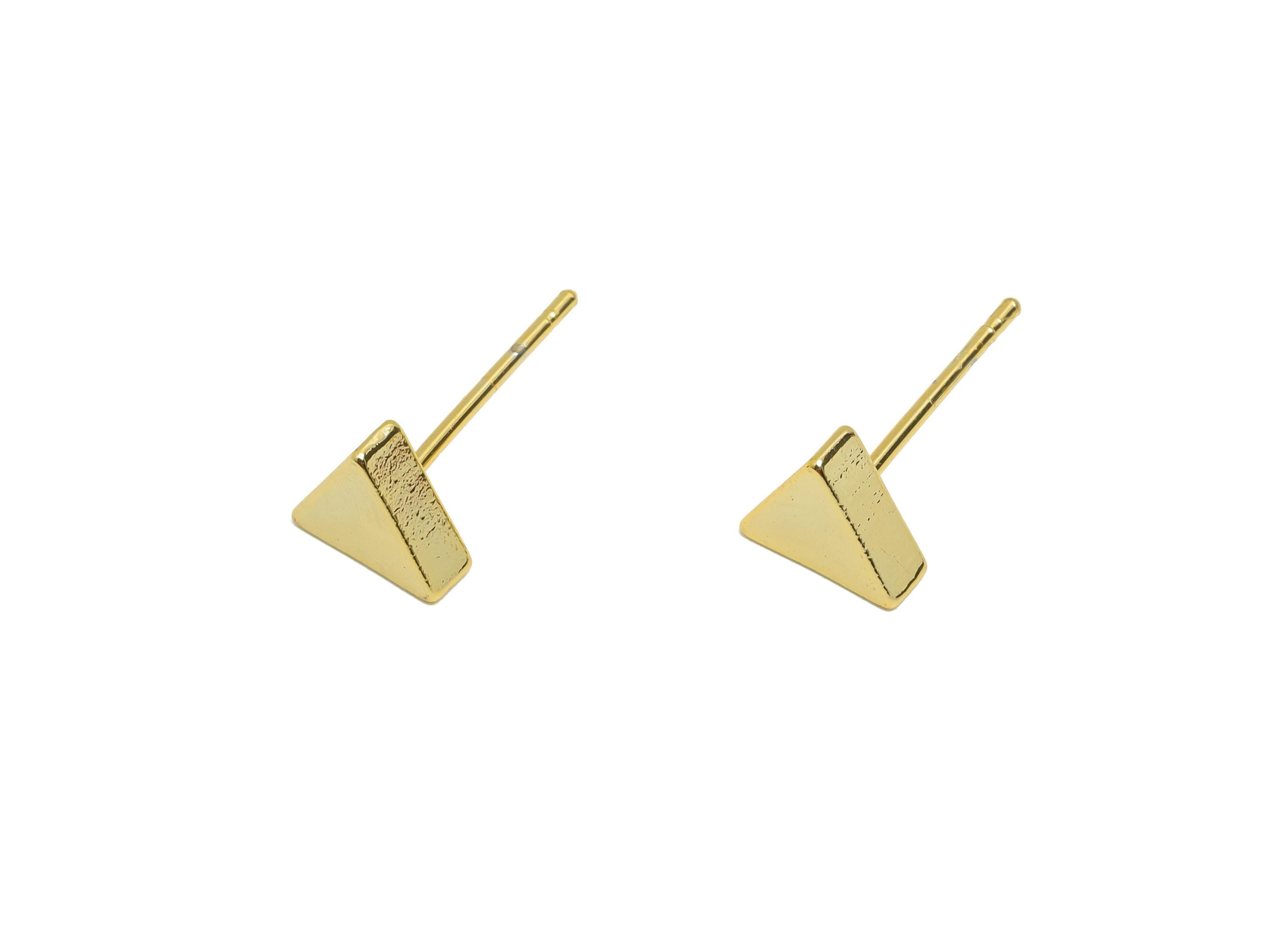 Brass Tiny Triangle Earring - Gold Minimalist Ear Post for Girls - Triangle Daily Wear Earring - 18K Real Gold Plating - 7x7x2.5mm - RGP8952 - DOMEDBAZAAR