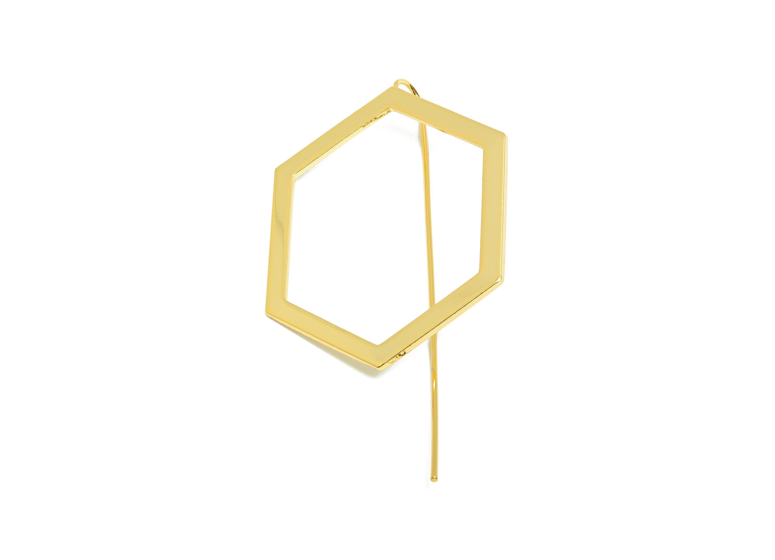 Brass Hexagon Earring - Gold Minimalist Earring Wire for Woman's - Geometry Hexagon Ear Wire - 18K Real Gold Plating - 56x29x1mm - RGP8953 - DOMEDBAZAAR