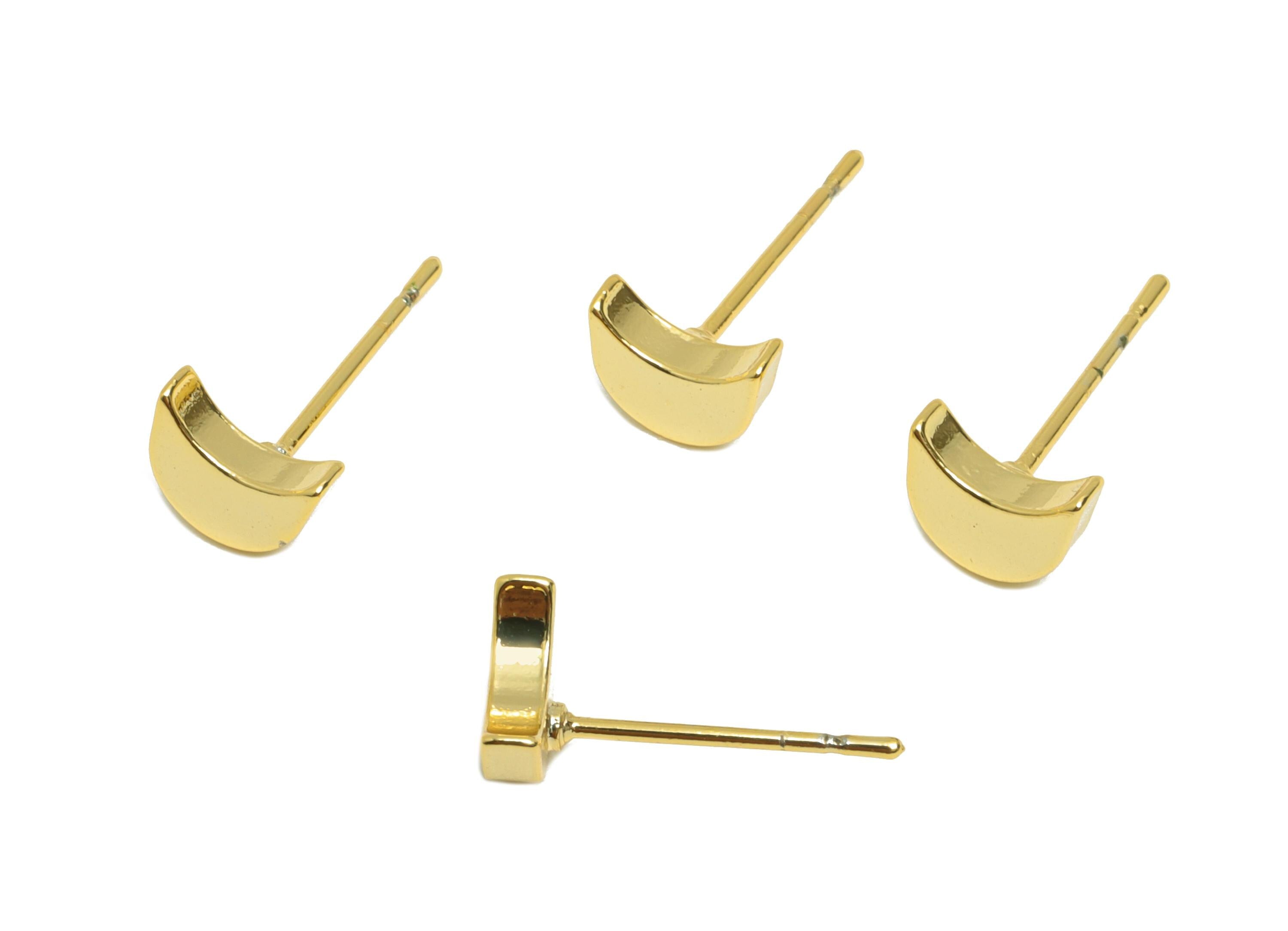 Brass Tiny Moon Earring - Gold Minimalist Ear Post for Girls - Mini Crescent Daily Wear Earring - 18K Real Gold Plating - 7x3.7x2mm- RGP8956 - DOMEDBAZAAR