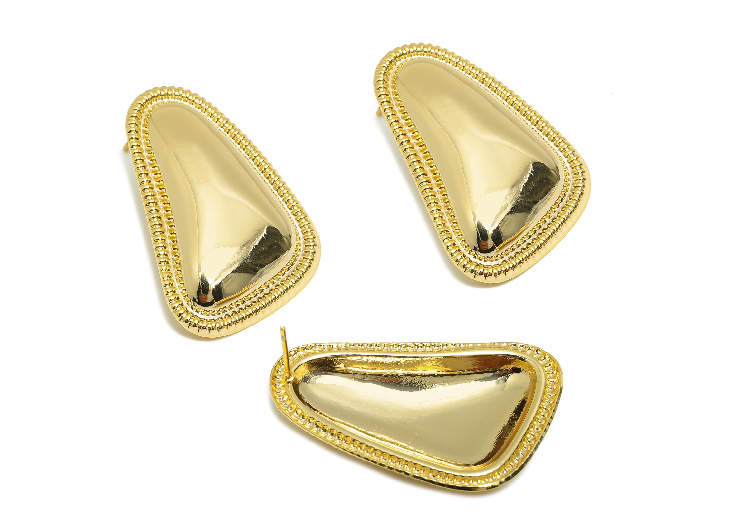 Brass Vintage Triangle Earring - Brass Artistic Triangle Embossed Borders Earrings Post - Trendy Gold Jewelry - 35.2x24.7x5mm - RGP10035 - DOMEDBAZAAR