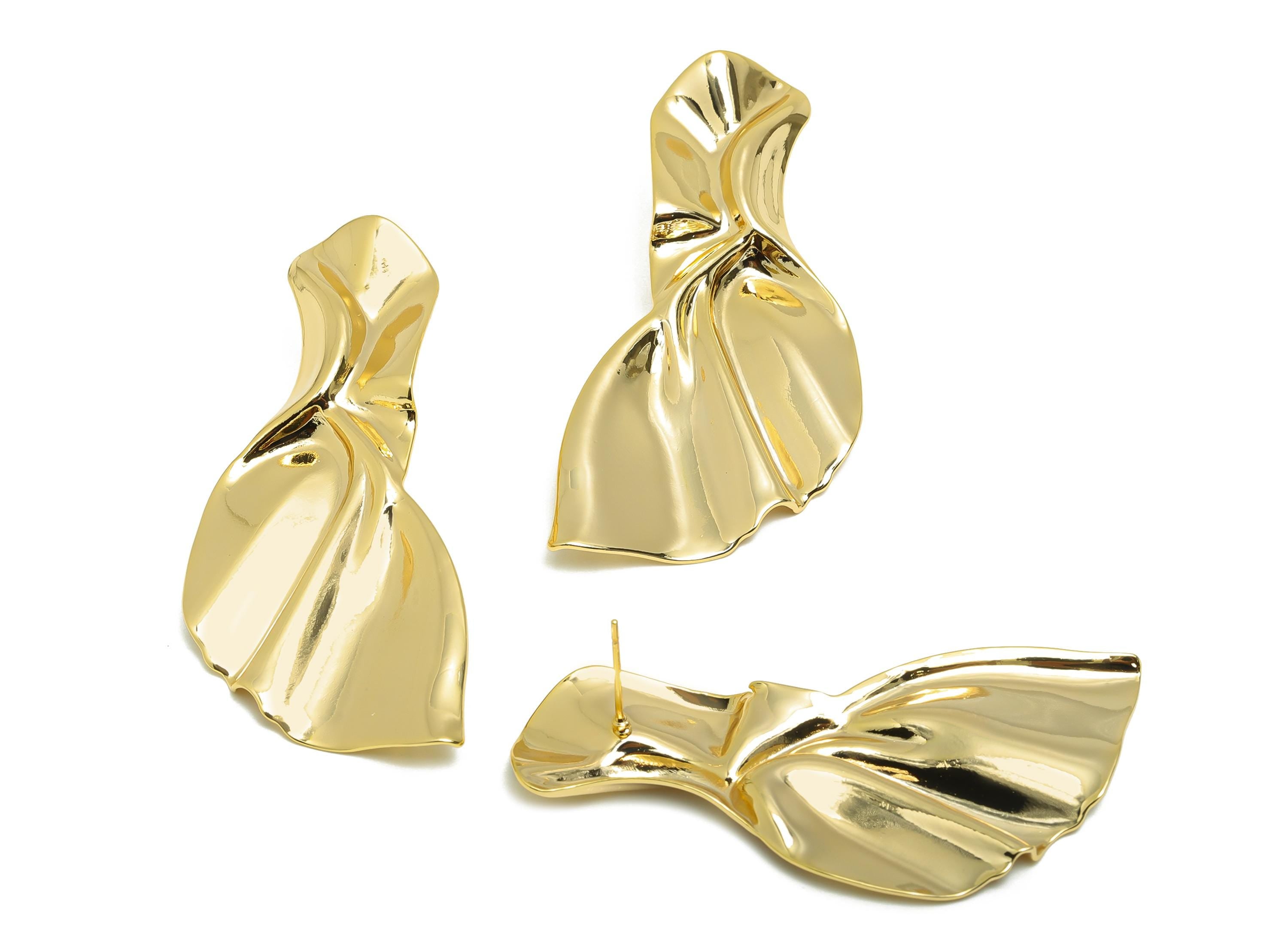 Vintage Irregular Earring - Brass Contemporary Asymmetrical Earring Stud - Sculpted Abstract Statement Earring - 60x31x3mm - RGP10069 - DOMEDBAZAAR