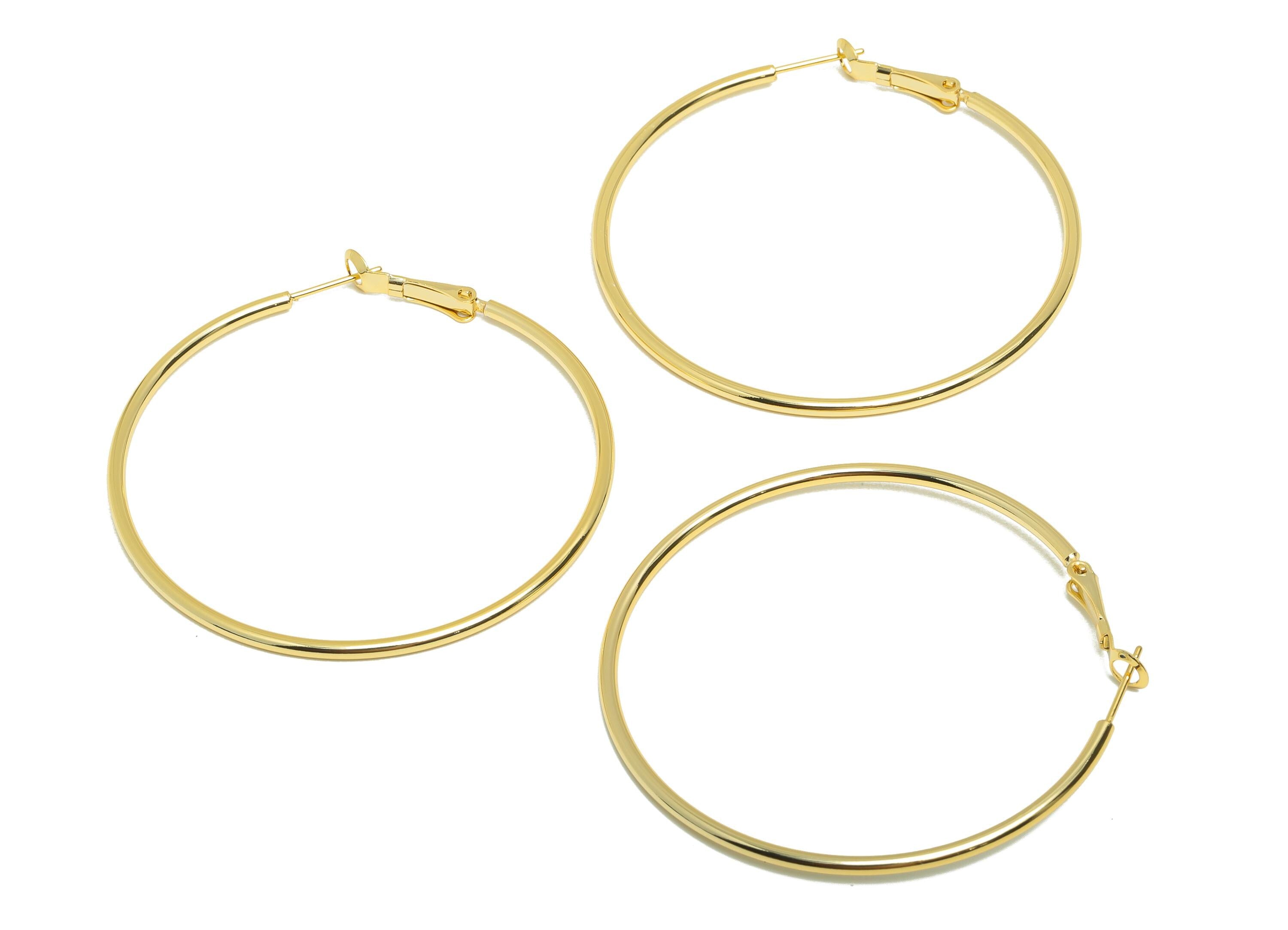 Brass Circle Hoop Earring - Gold Minimalist Huggie Earring - Huge Round Daily Wear Earring - 18K Real Gold Plated- 57.91x55.3x1.98mm-RGP8962 - DOMEDBAZAAR