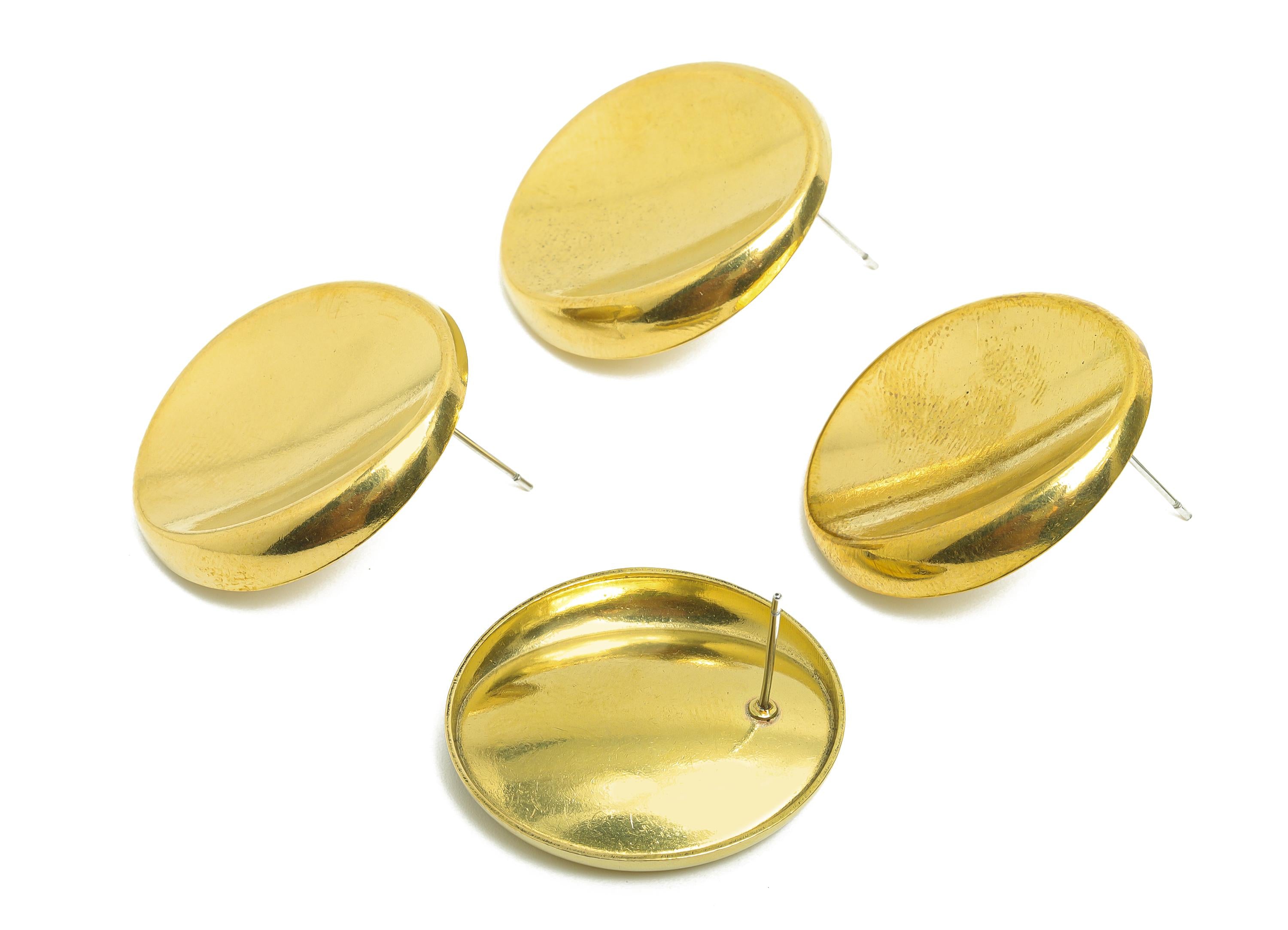Brass Sunken Earring Stud - Raw Brass Minimalist Oval Flat Disc Design Earring Stud - Simple and Chic Earrings - 29.68x27x4mm - PP10796 - DOMEDBAZAAR