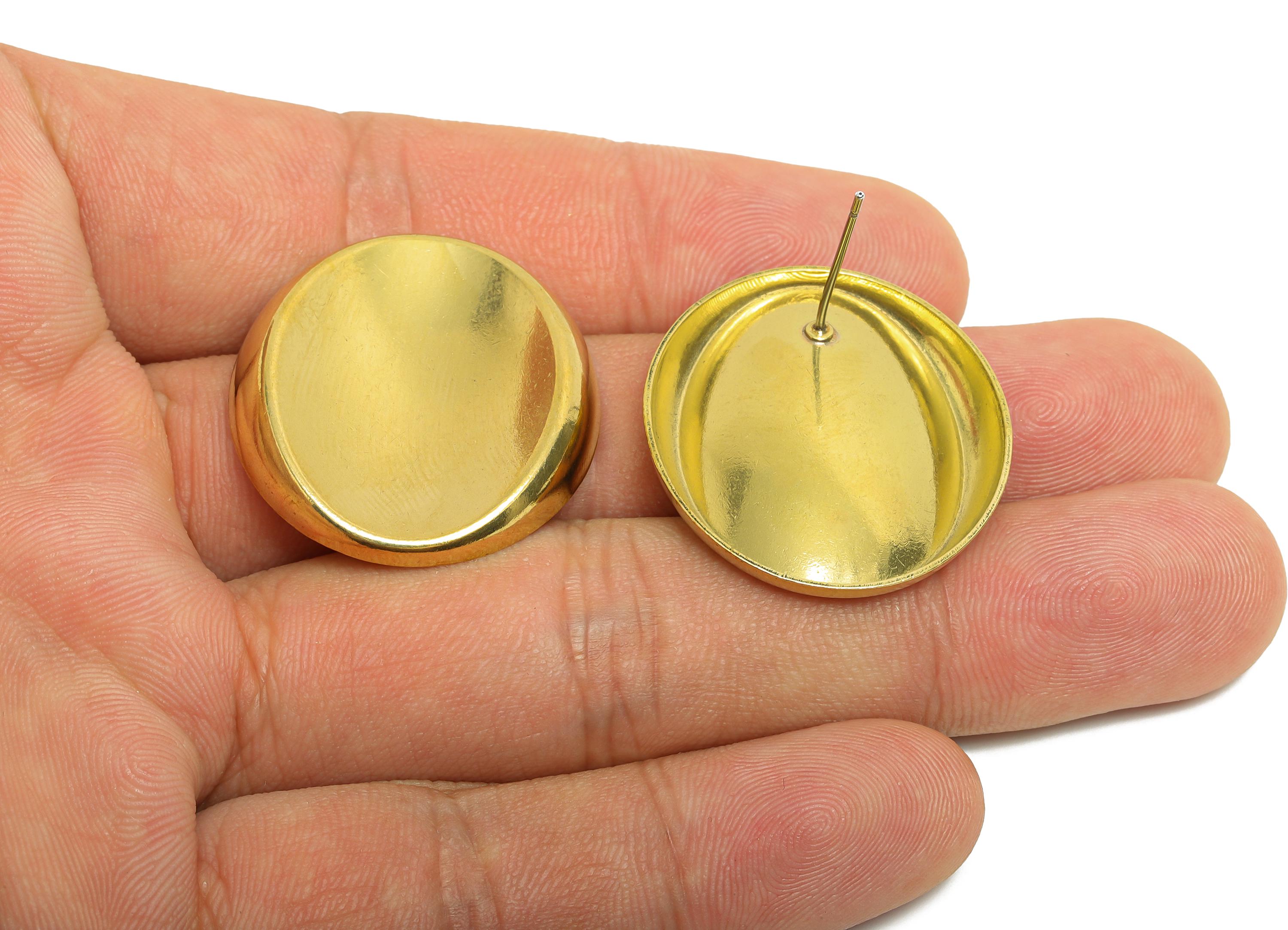 Brass Sunken Earring Stud - Raw Brass Minimalist Oval Flat Disc Design Earring Stud - Simple and Chic Earrings - 29.68x27x4mm - PP10796 - DOMEDBAZAAR