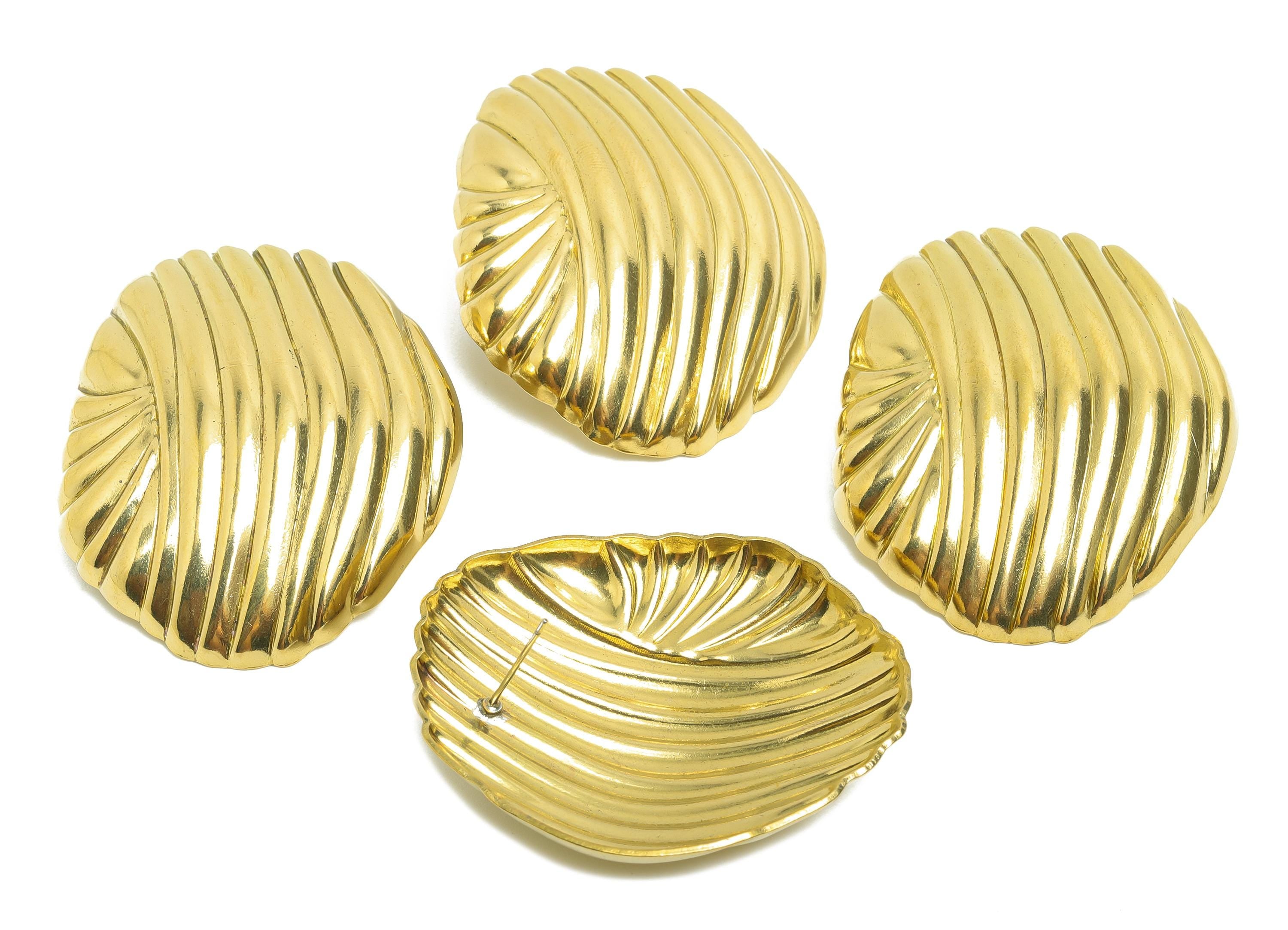 Brass Shell Earring - Raw Brass Textured Bold Shell Earring - Textured Wave Earring - Vintage-Inspired Rippled Stud - 49x41x8mm - PP10804 - DOMEDBAZAAR