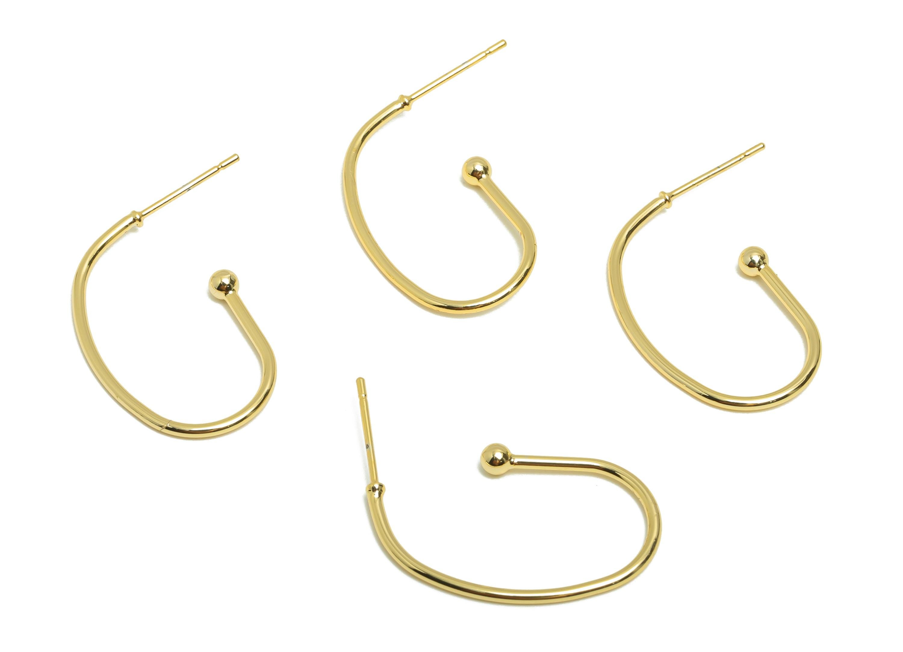 Brass Open Oval Earring - Minimalist Hoop Earring Stud - Gold Rectangle Earring Post - 18K Real Gold Plating - 25.12x16.65x2.93mm - RGP8969 - DOMEDBAZAAR