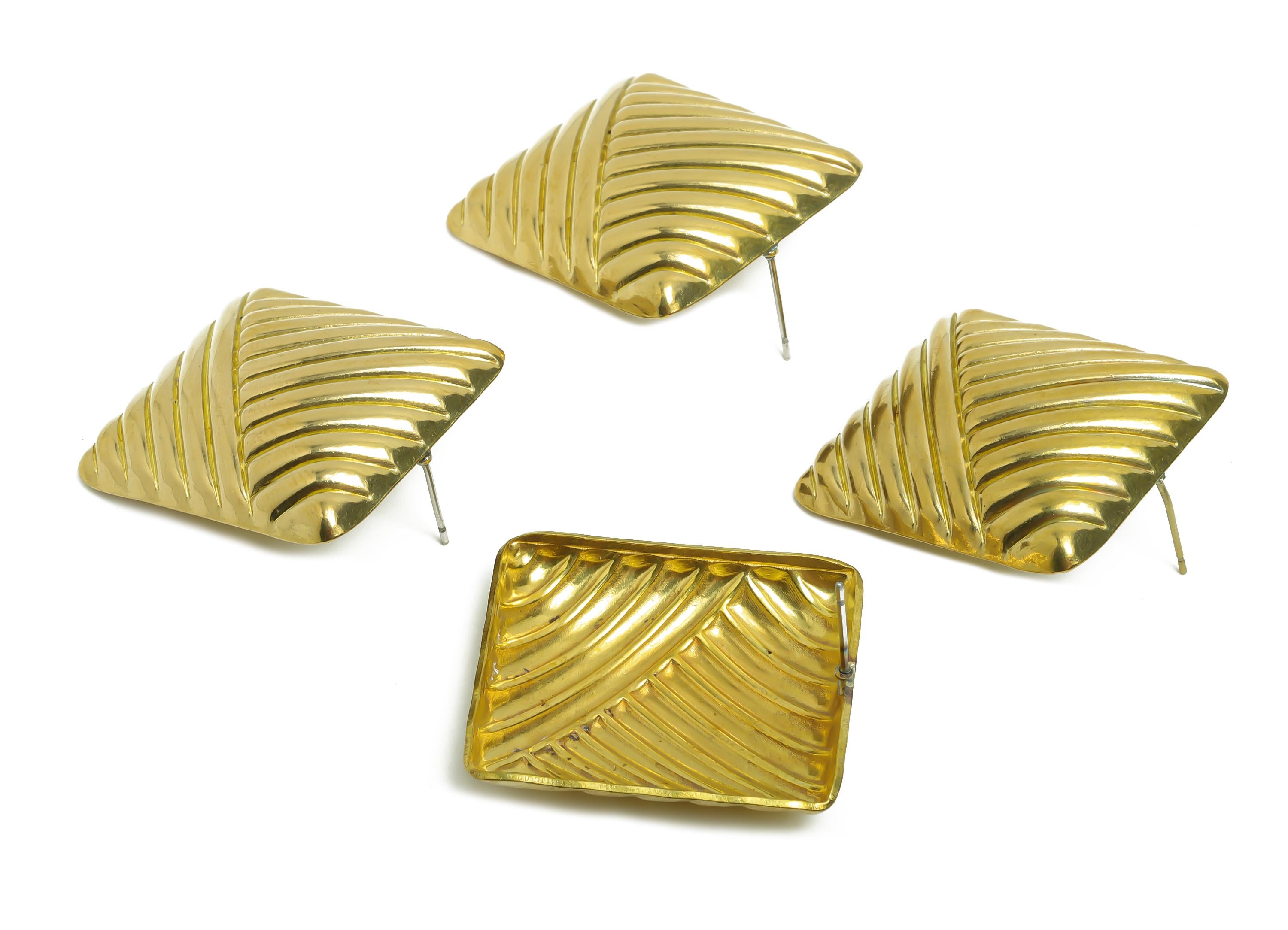 Brass Square Earring - Raw Brass Bold Geometry Earring - Textured Wave Earring - Vintage-Inspired Rippled Stud - 33.2x28.68x6.63mm - PP10811 - DOMEDBAZAAR