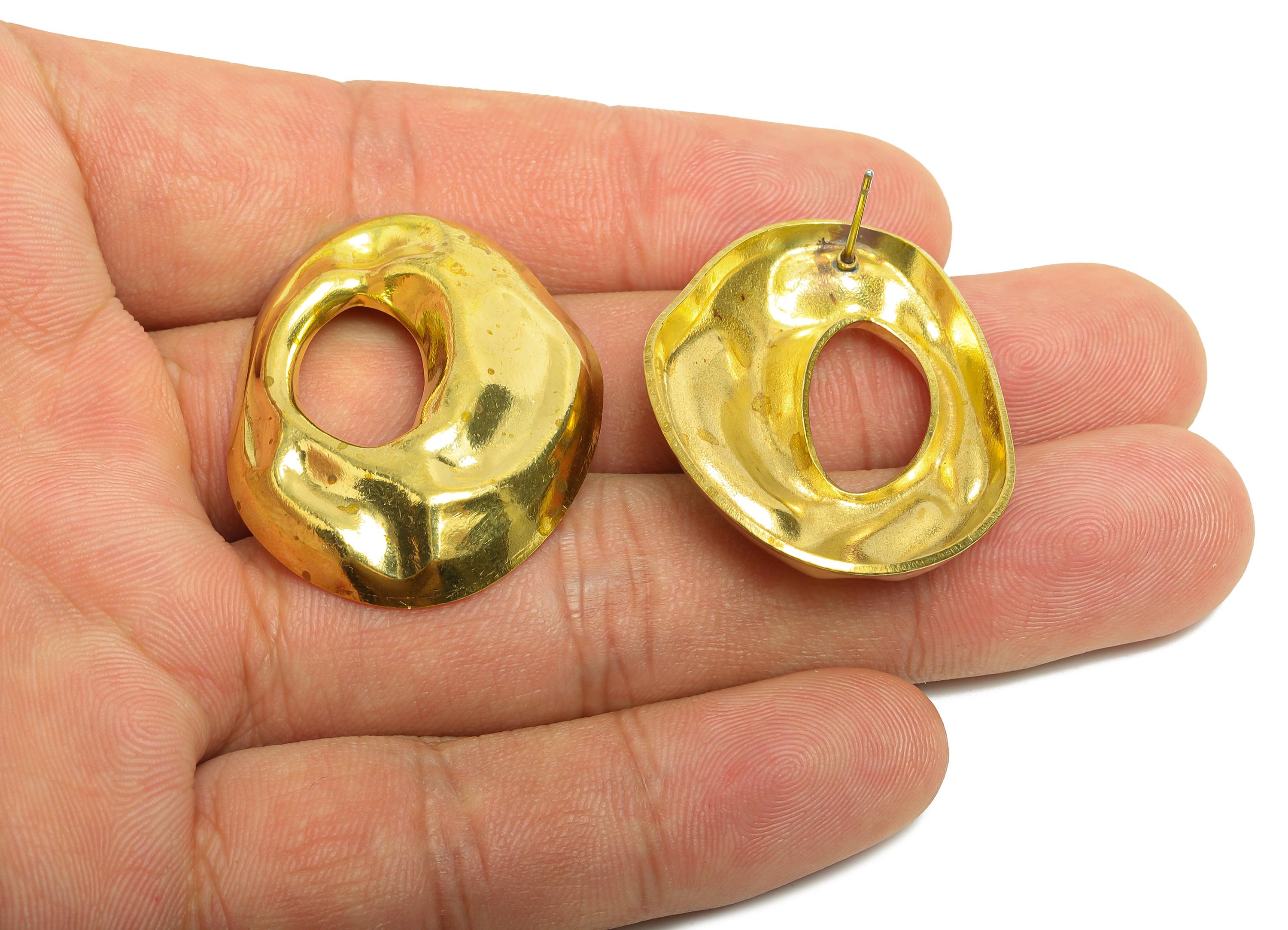 Abstract Hollow Stud Earring - Raw Brass Textured Earrings with Unique Open Center - Abstract Jewelry - Bold Jewelry - 35x28x5mm - PP10778 - DOMEDBAZAAR