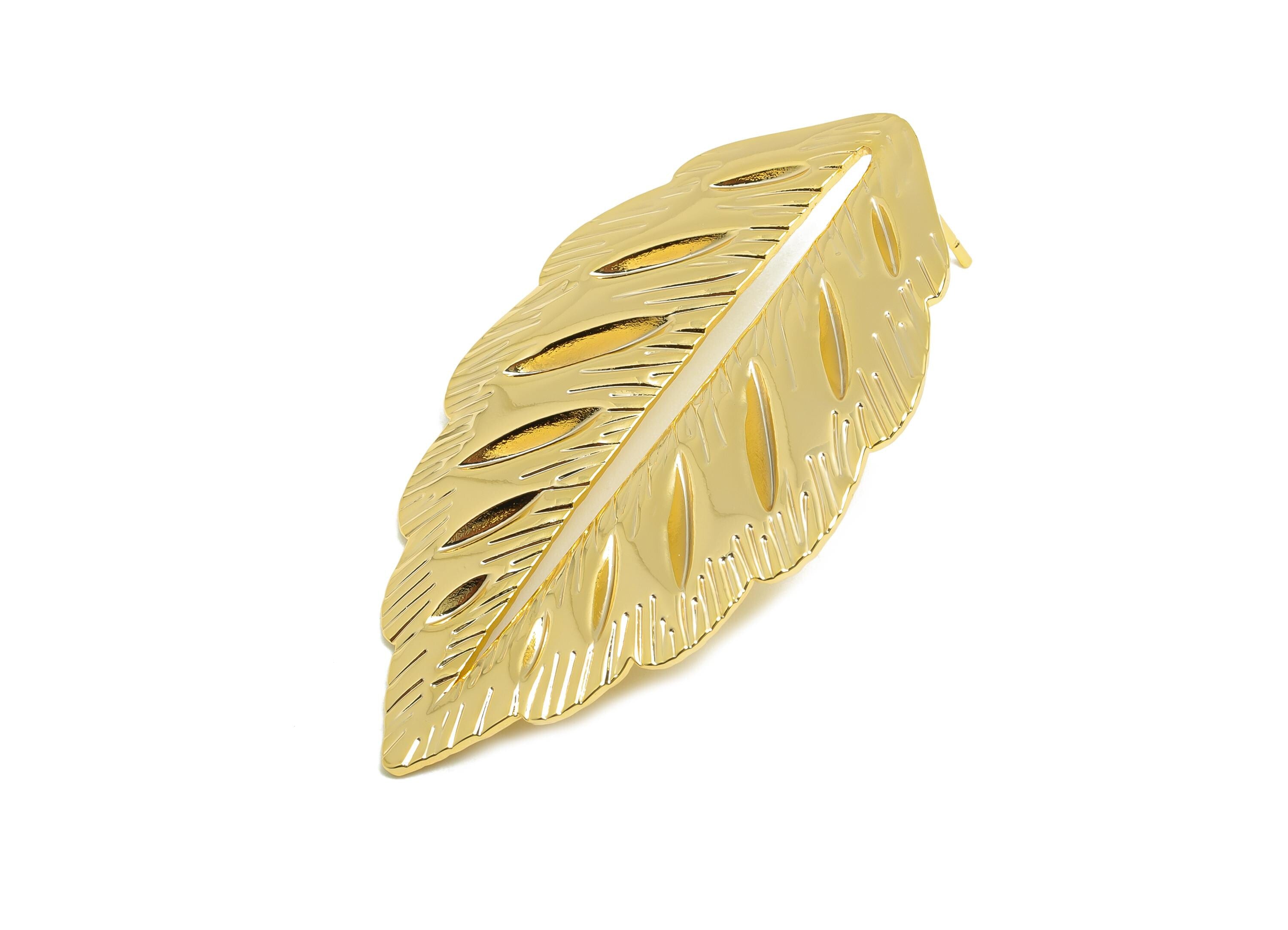 Elegant Leaf Earring Post - Brass Elegant Cutout Leaf Design Earring Stud - Bold Textured Leaf Earring - Gold Stud - 50x30x2.3mm - RGP10045 - DOMEDBAZAAR