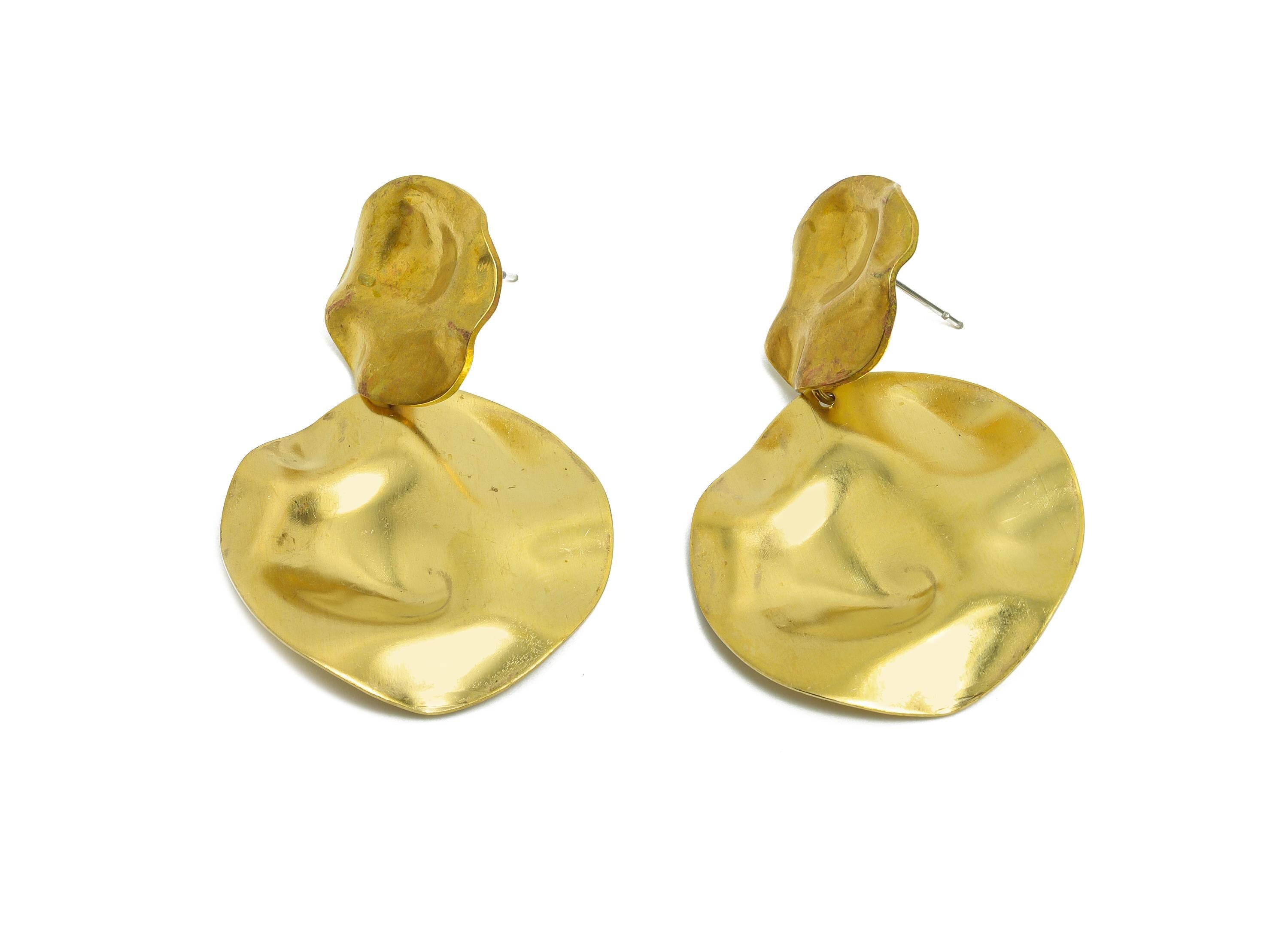 Bold Dangle Earring Post - Raw Brass Elegant Abstract Earring Stud - Brass Elegant Earring Post - Artistic Earring - 50.6x33x4mm - PP10792 - DOMEDBAZAAR