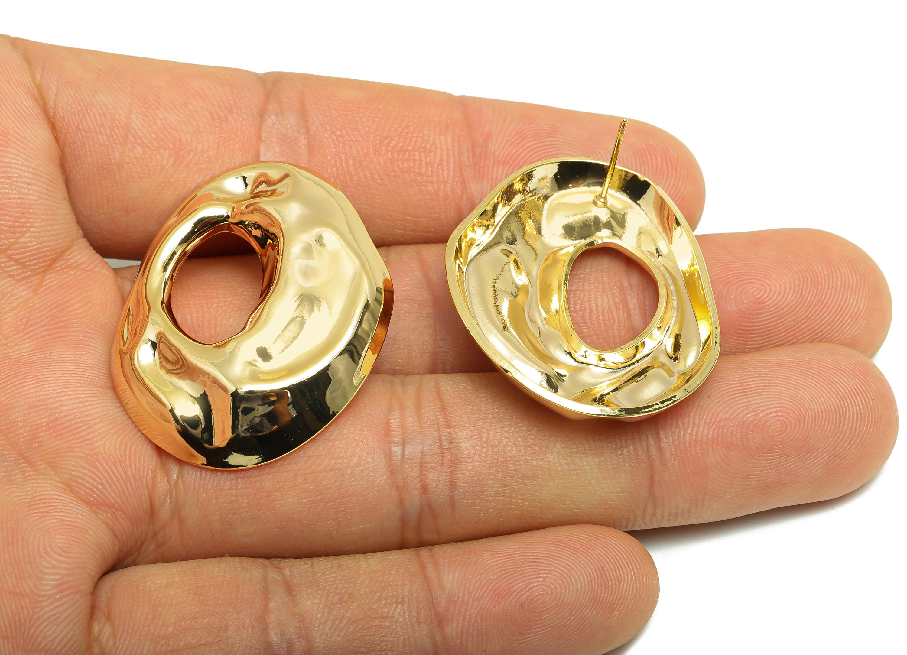 Abstract Hollow Stud Earring - Brass Textured Earrings with Unique Open Center - Abstract Jewelry - Gold Bold Jewelry - 35x28x5mm - RGP10031 - DOMEDBAZAAR