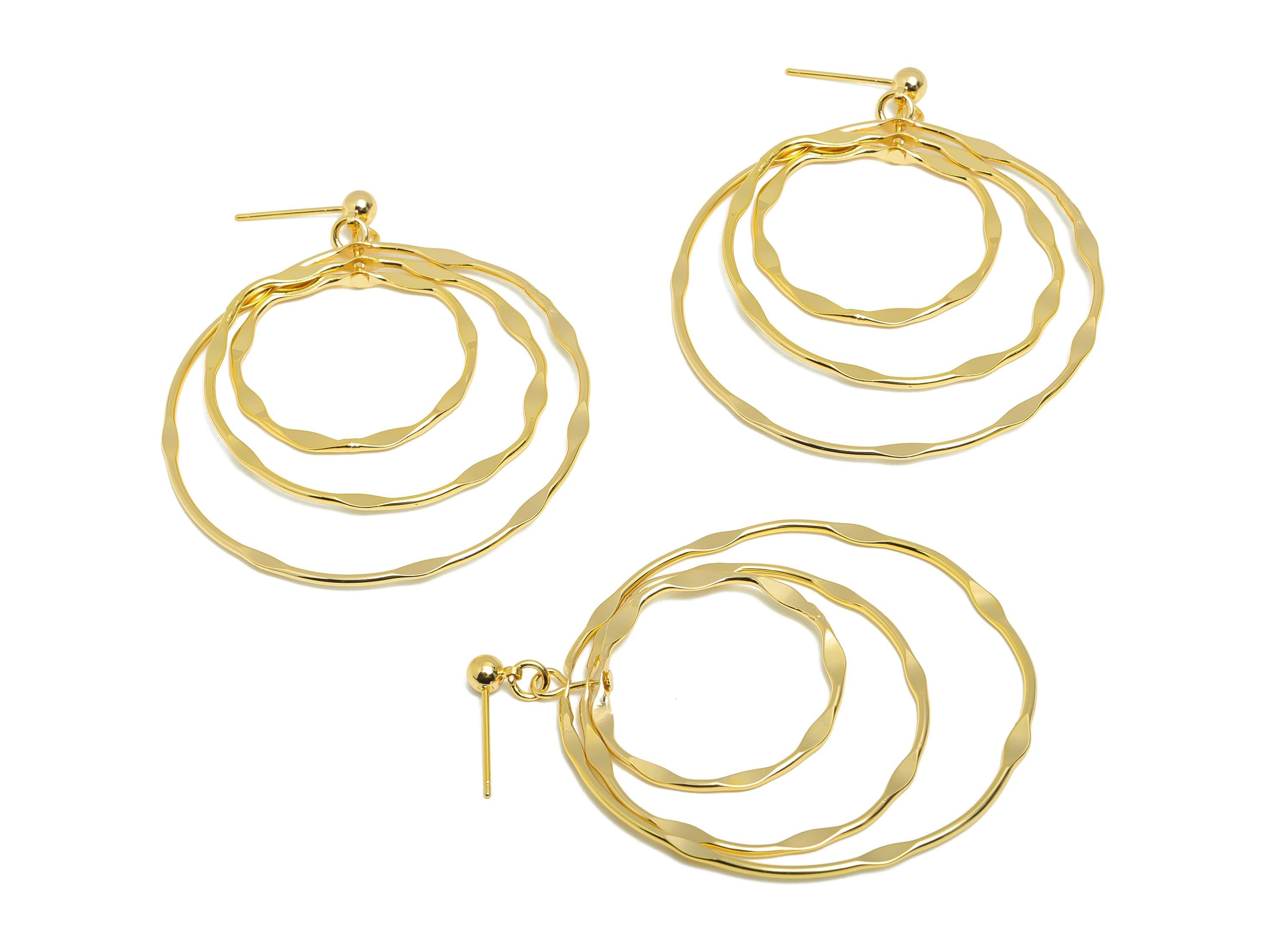 Hammered Earring Stud - Brass Boho Chic Layered Hoop Earring Post - Hammered Double Hoop Earring Post - Gold Jewelry - 58x47x4mm - RGP10117 - DOMEDBAZAAR