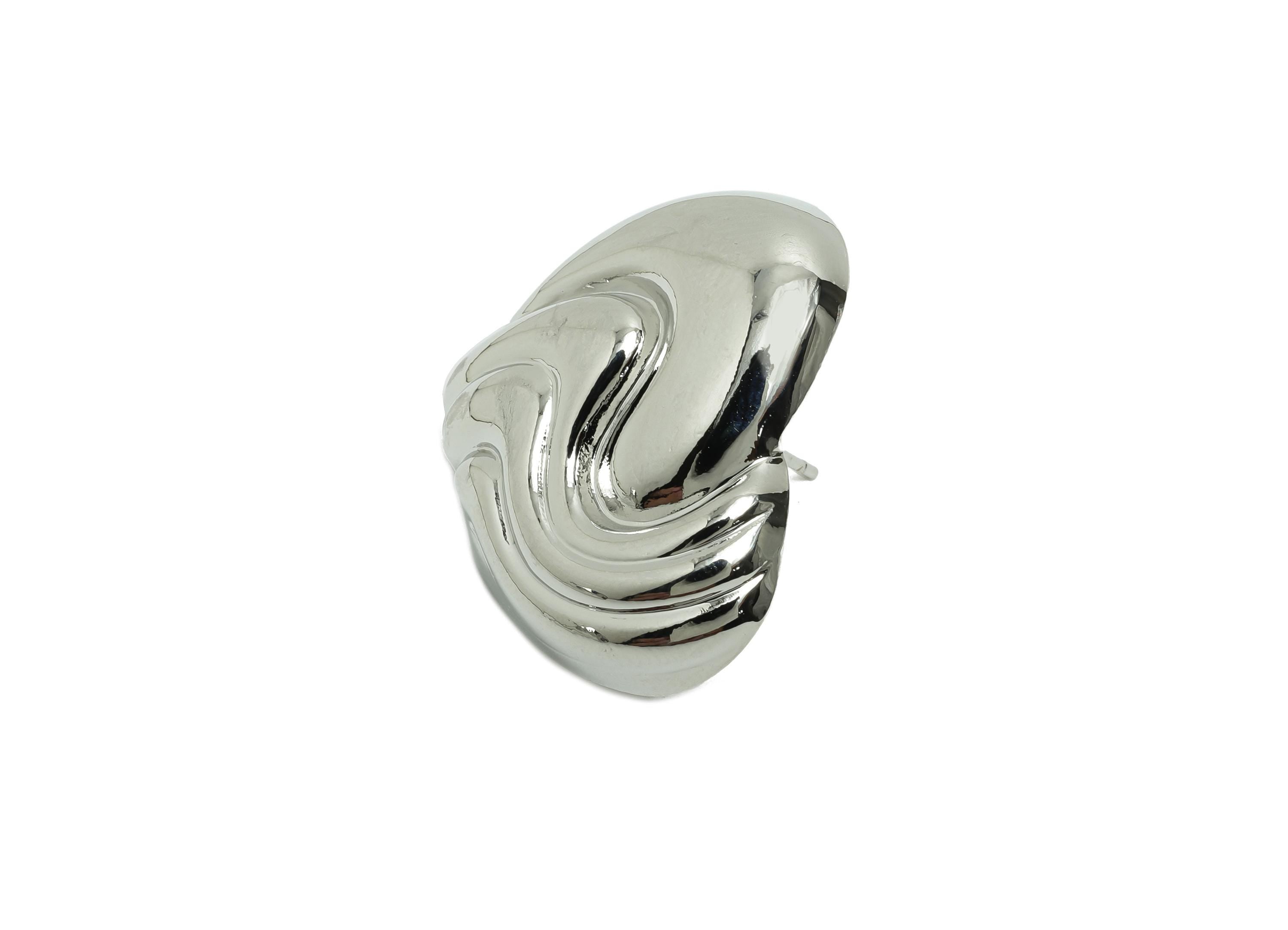 Wavy Heart Stud Earring - Brass Sculpted Heart Textured Earring Stud - Elegant Heart Stud - 18K Real White Gold Plated - 27x24x5mm -RGP10026 - DOMEDBAZAAR