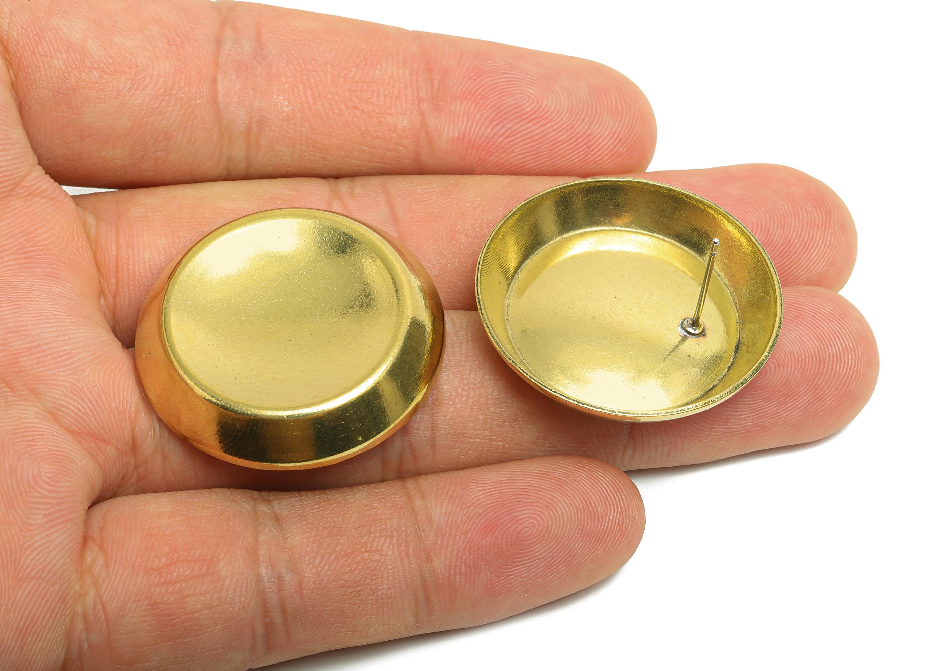 Bold Round Concave Earring Post - Raw Brass Elegant Concave Stud Earring - Brass Elegant Concave Stud Earrings - 31x31x5mm - PP10805 - DOMEDBAZAAR