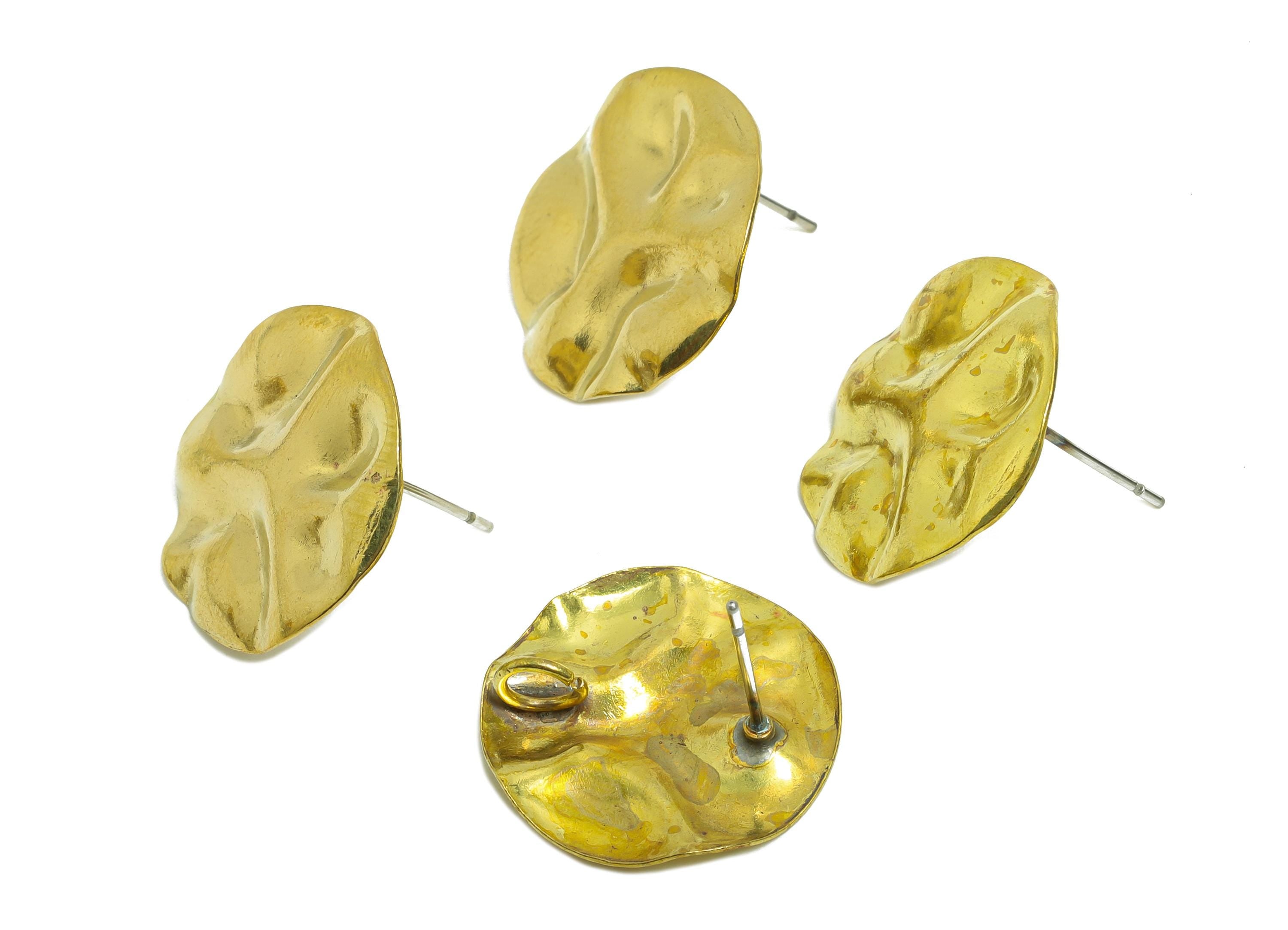 Brass Abstract Earring - Raw Brass Sculpted Earring Stud - Minimalist Unique Textured Stud With Loop - Abstract Jewelry - 20x20x1mm -PP10806 - DOMEDBAZAAR
