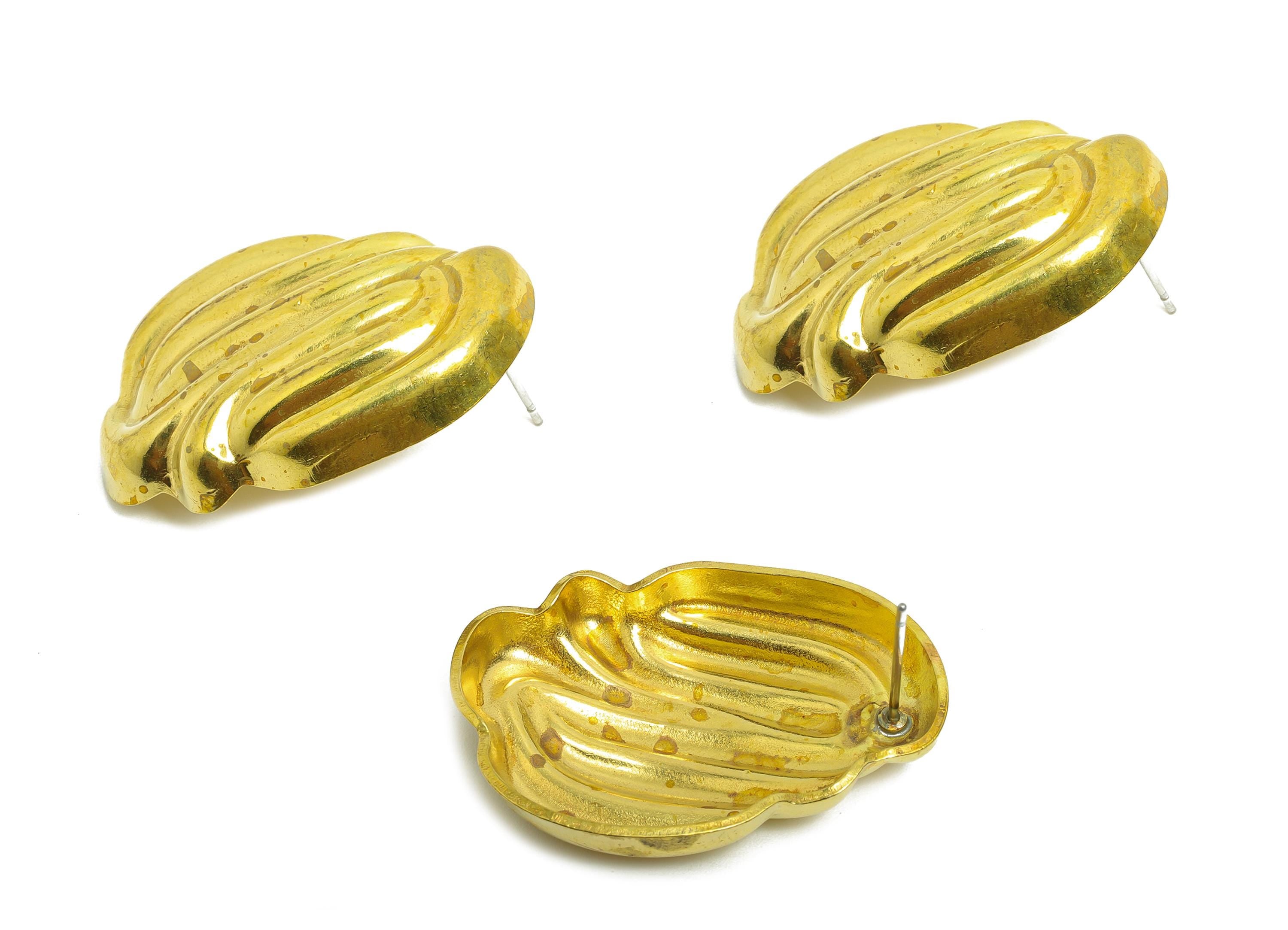 Bold Wavy Textured Stud - Raw Brass Abstract Sculpted Earring - Brass Elegant Rippled Earring - Unique Earring Post - 33x24x6mm - PP10784 - DOMEDBAZAAR