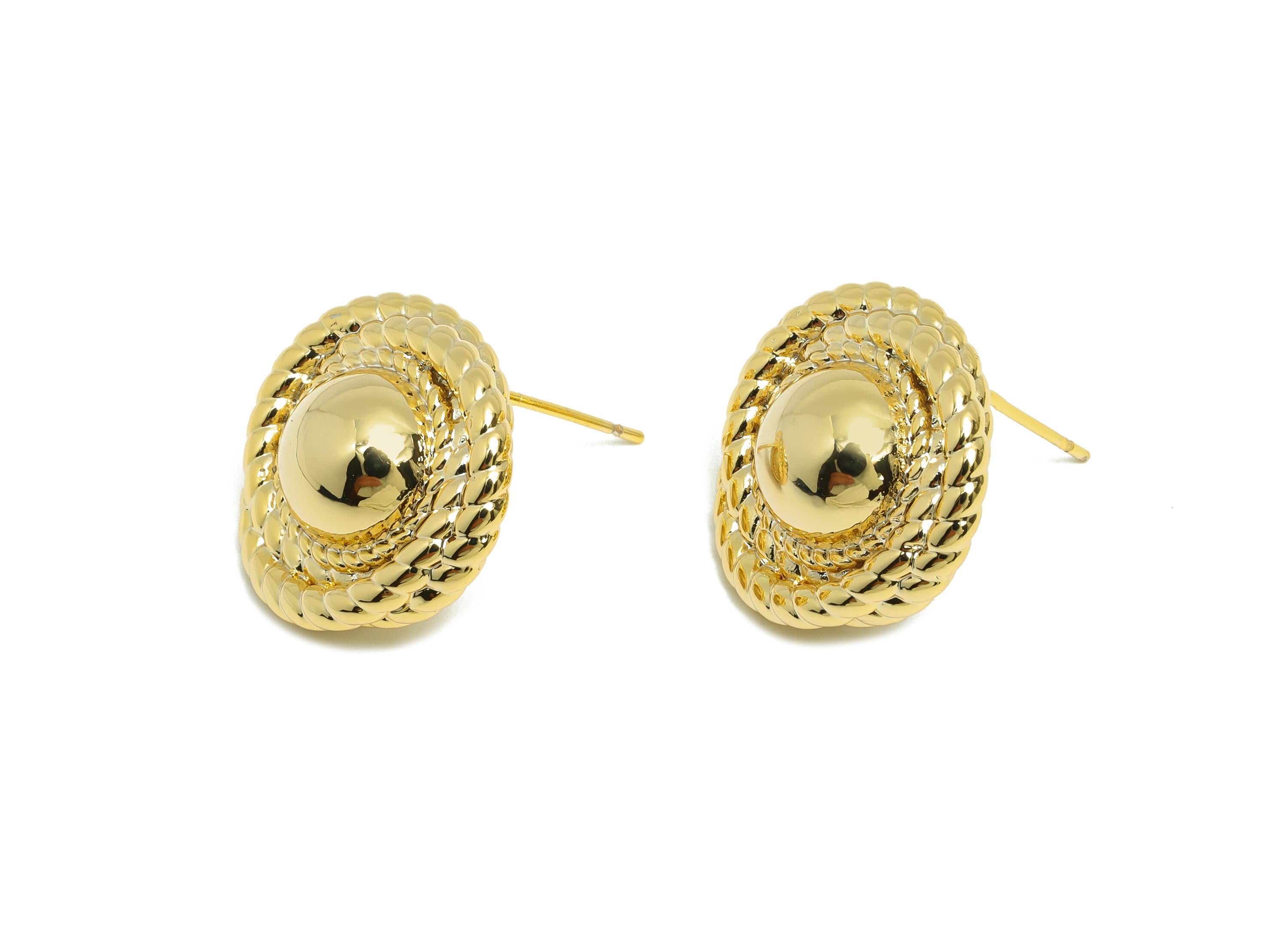 Vintage Rope Twist Stud Earring - Brass Classic Earrings Rope Earring Post - Gold Antique Dome Earring - Gold Jewelry - 18x18x7mm - RGP10107 - DOMEDBAZAAR