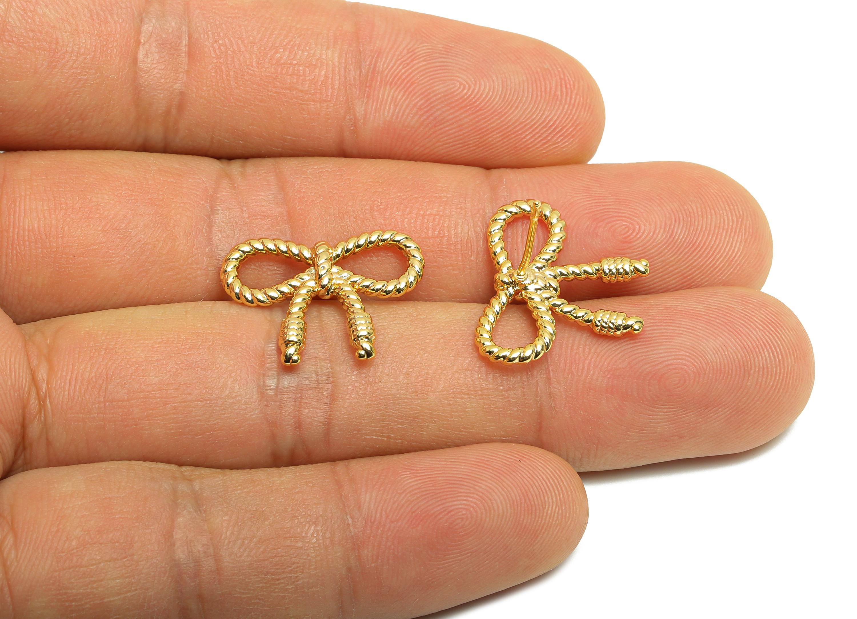Vintage Bow Earring - Brass Twist Knot Earring Post - Artisan Antique Jewelry - Handcrafted Jewelry - Gold Jewelry - 20x16x4mm - RGP10099 - DOMEDBAZAAR