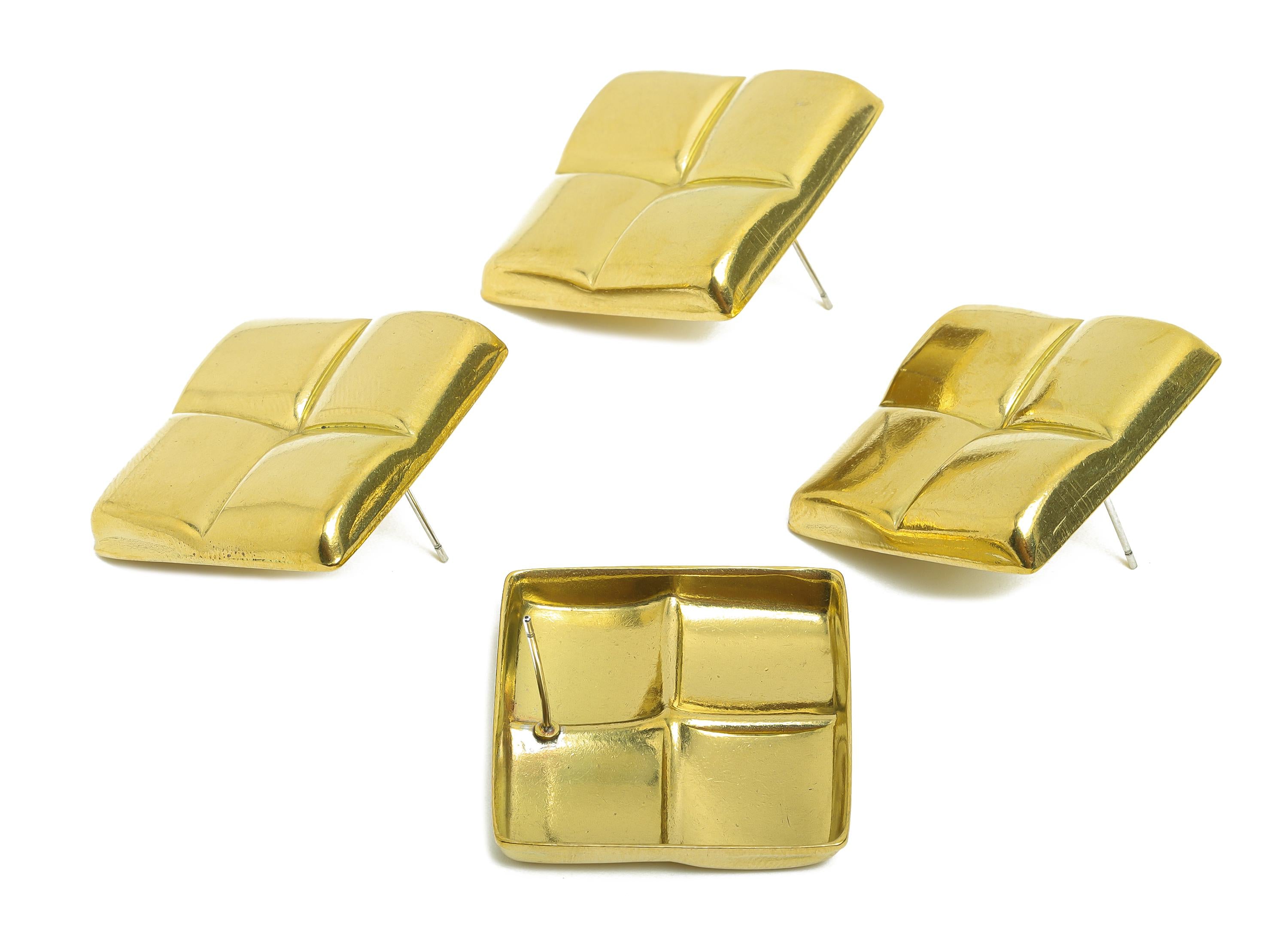 Brass Square Earring Post - Raw Brass Pillow Cushion Square Earring - Brass Geometric Four-Panel Stud Earring - 38.7x29.5x4.6mm - PP10790 - DOMEDBAZAAR