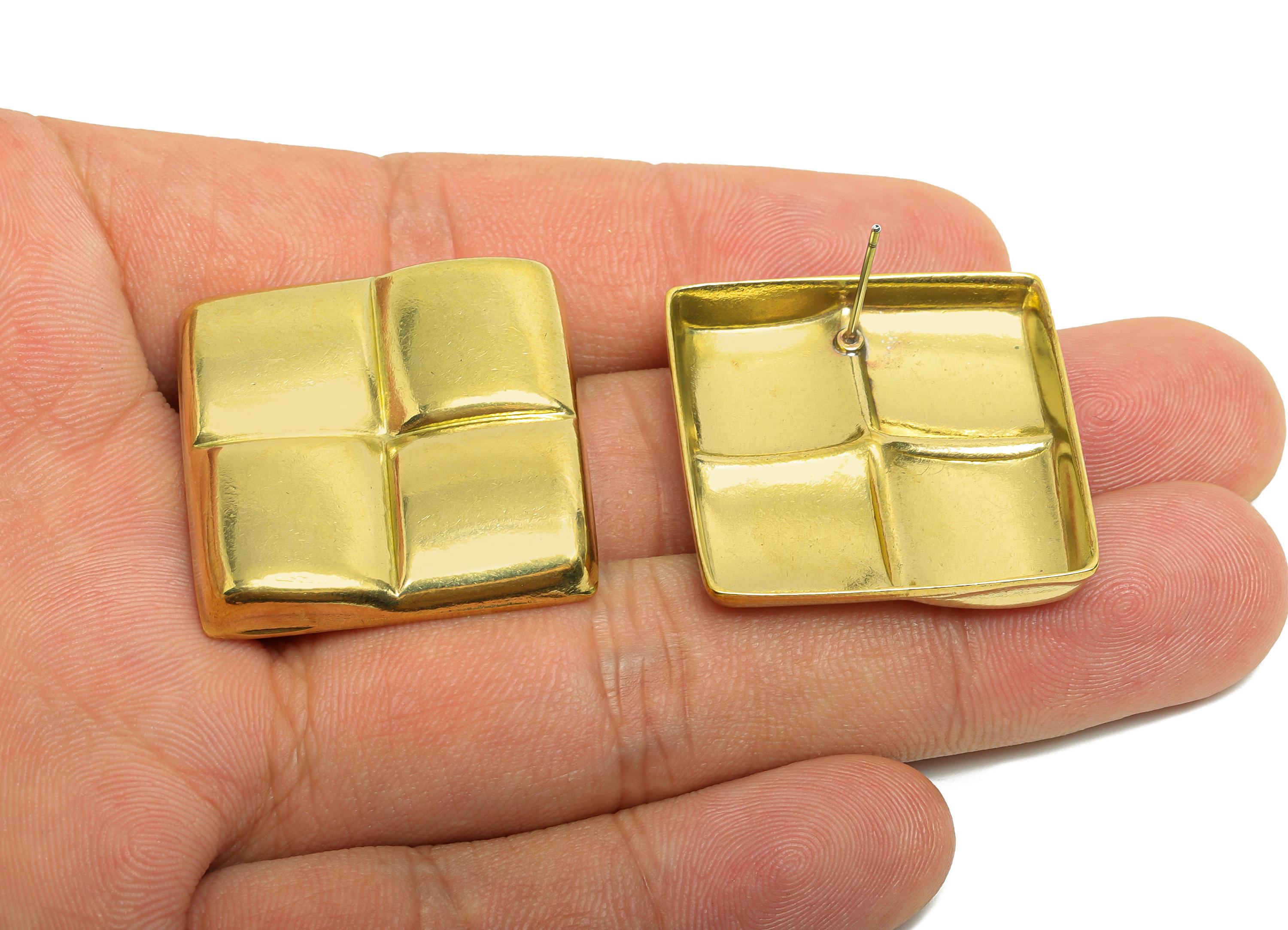 Brass Square Earring Post - Raw Brass Pillow Cushion Square Earring - Brass Geometric Four-Panel Stud Earring - 38.7x29.5x4.6mm - PP10790 - DOMEDBAZAAR