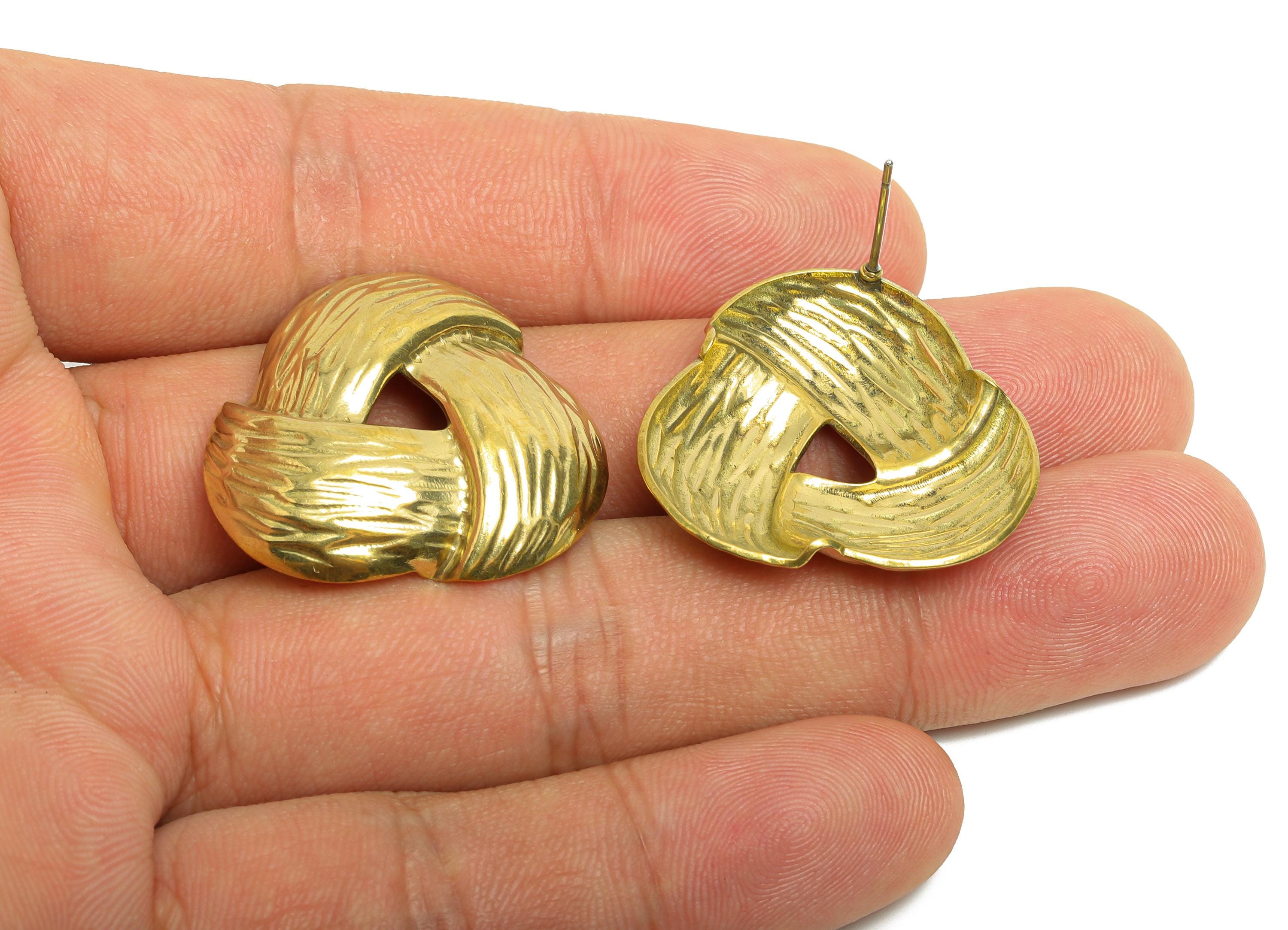 Vintage Knot Earring Post - Raw Brass Textured Knot Stud Earrings for Women - Brass Classic Woven Knot Earring Stud - 27x27x4.8mm - PP10814 - DOMEDBAZAAR