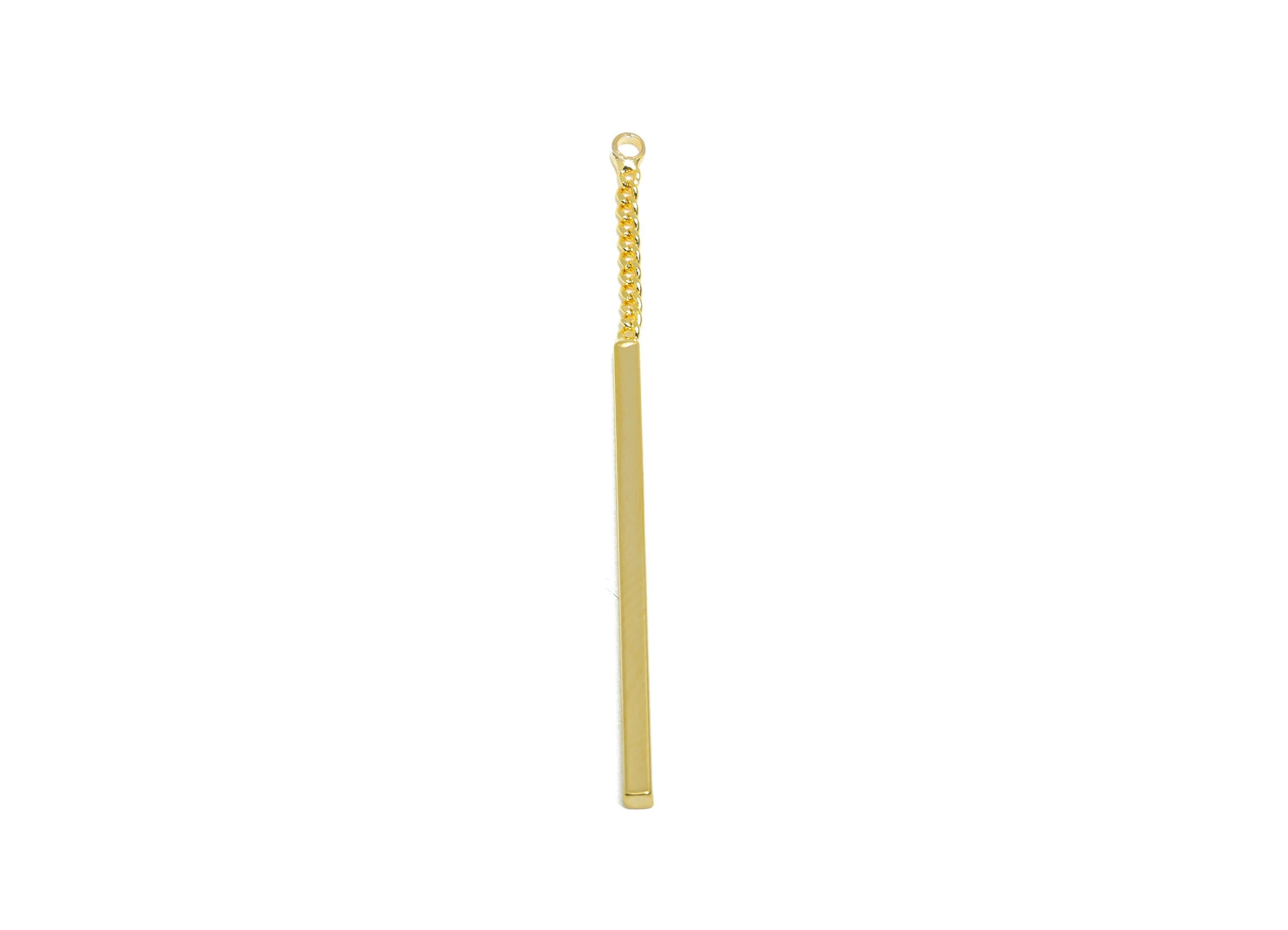 Gold Bar Earring Charm - Brass Sleek Minimalist Chain Jewelry - Stick Dangle Jewelry - Gold Chain Charm - Gold Jewelry - 44x1x1mm- RGP10124 - DOMEDBAZAAR
