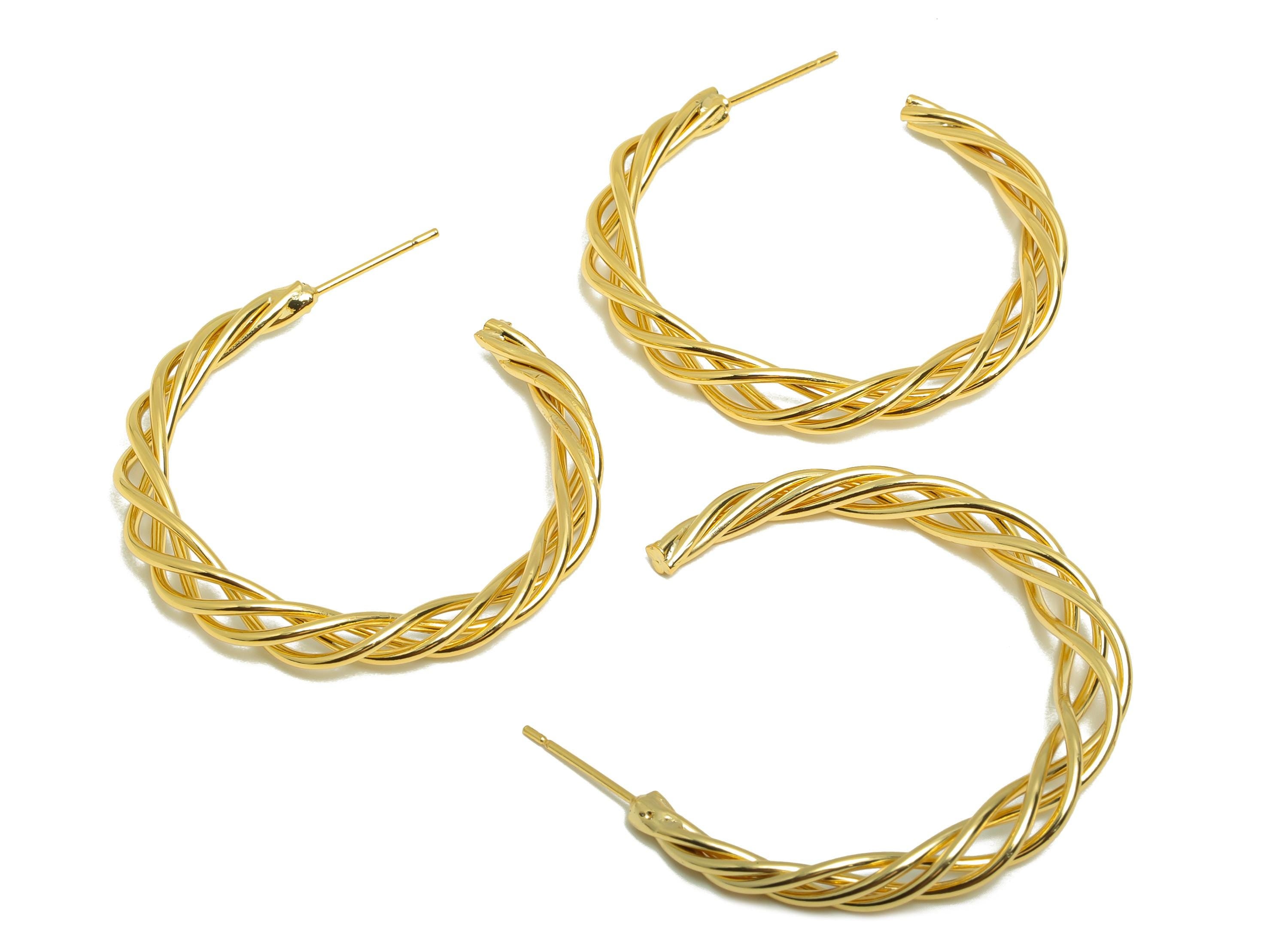 Brass Twisted Earring Stud - Gold Wave Earring Post for Women - C Hoop Daily Wear Earring - 18K Real Gold Plated -34.81x4.45x3.02mm- RGP8974 - DOMEDBAZAAR