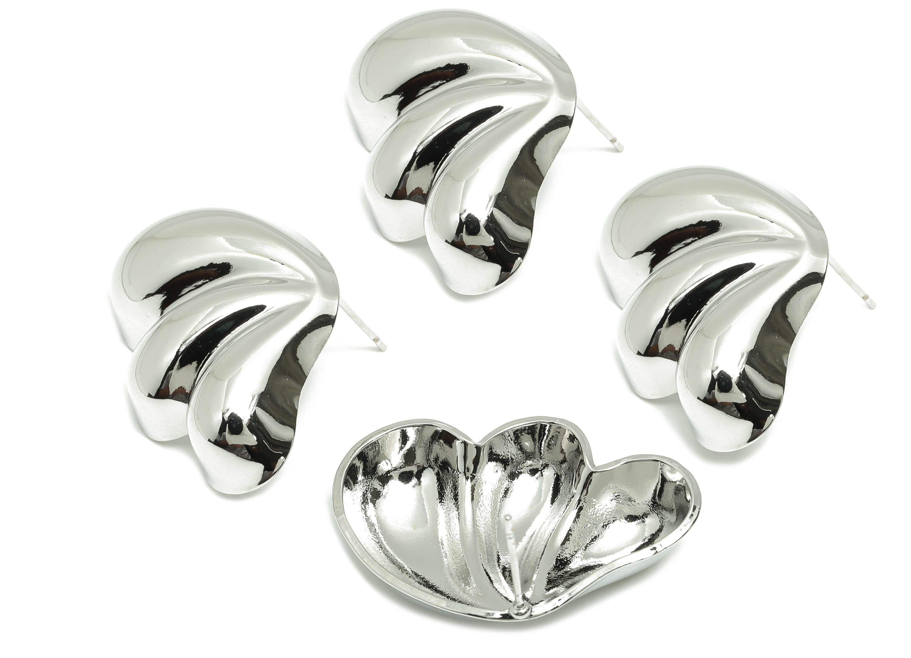 Curved Leaf Motif Earring - Brass Unique Sculptural Earring Natural Curves - Minimalist Jewelry - Artistic Silver Jewelry-33x23x6mm-RGP10036 - DOMEDBAZAAR