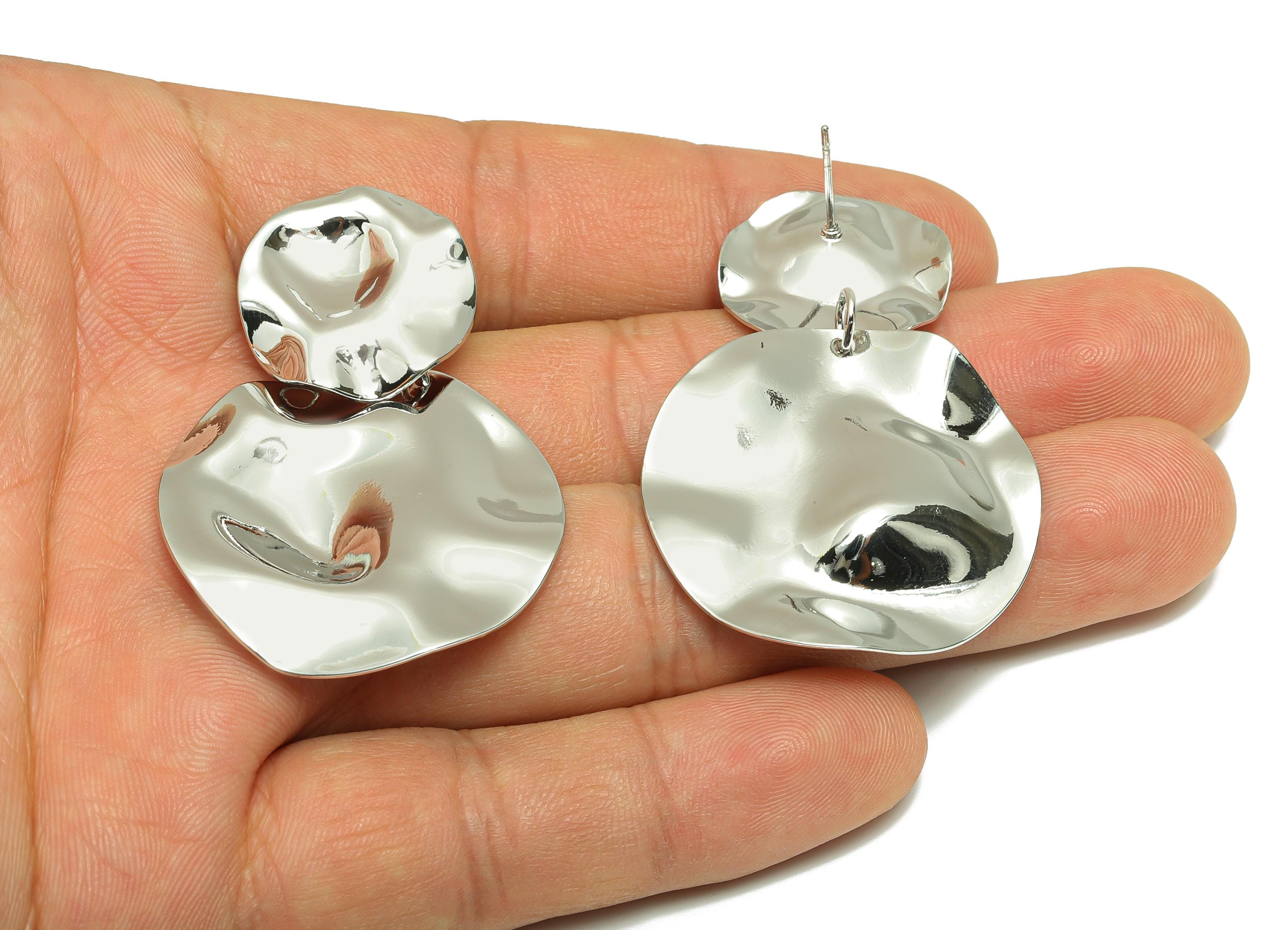 Bold Dangle Earring Post - Brass Elegant Abstract Earring Stud - Elegant Earring Post - Real White Gold Plating - 50.6x33x4mm - RGP10058 - DOMEDBAZAAR